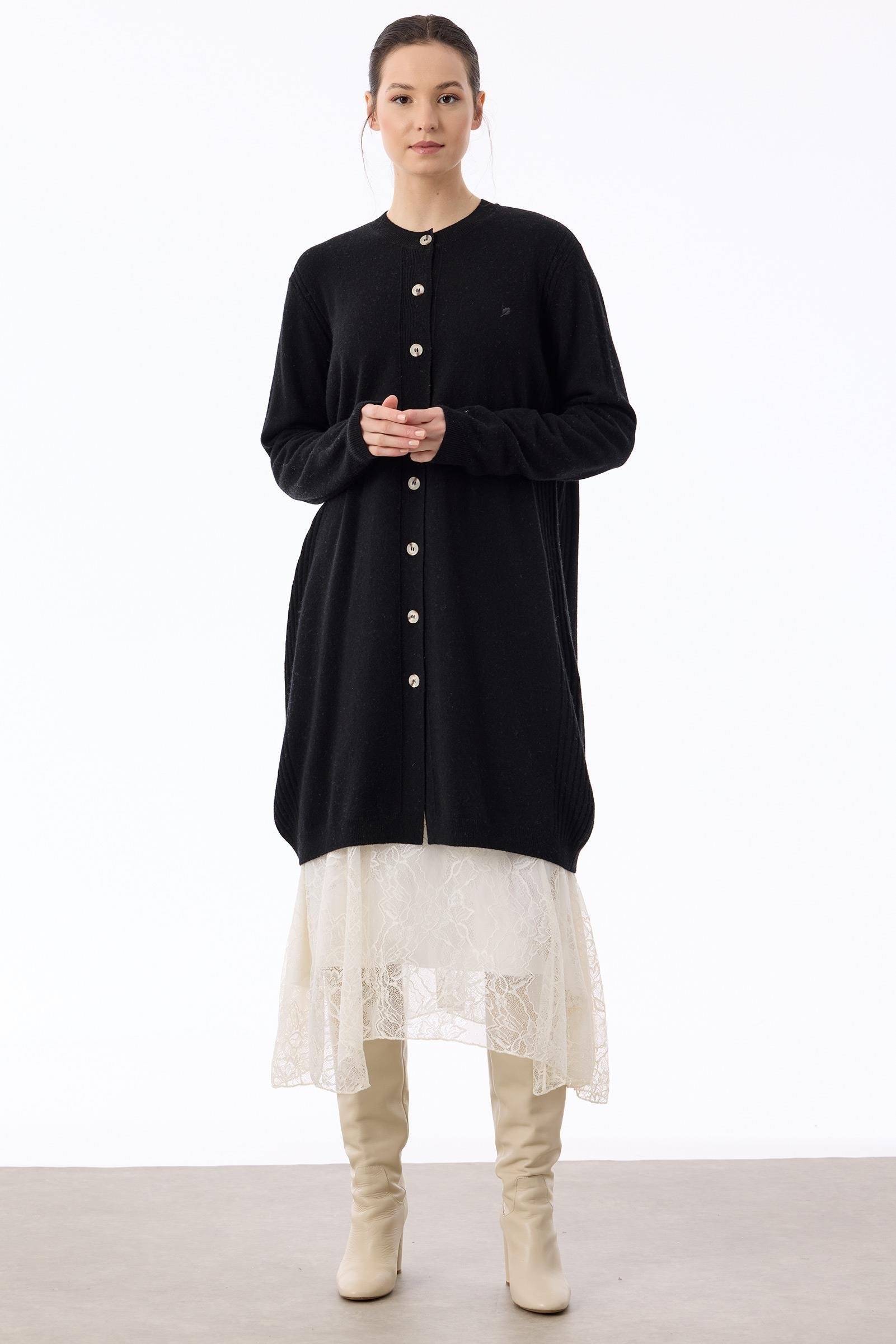 Basic Kaşmir Uzun Hırka SİYAH