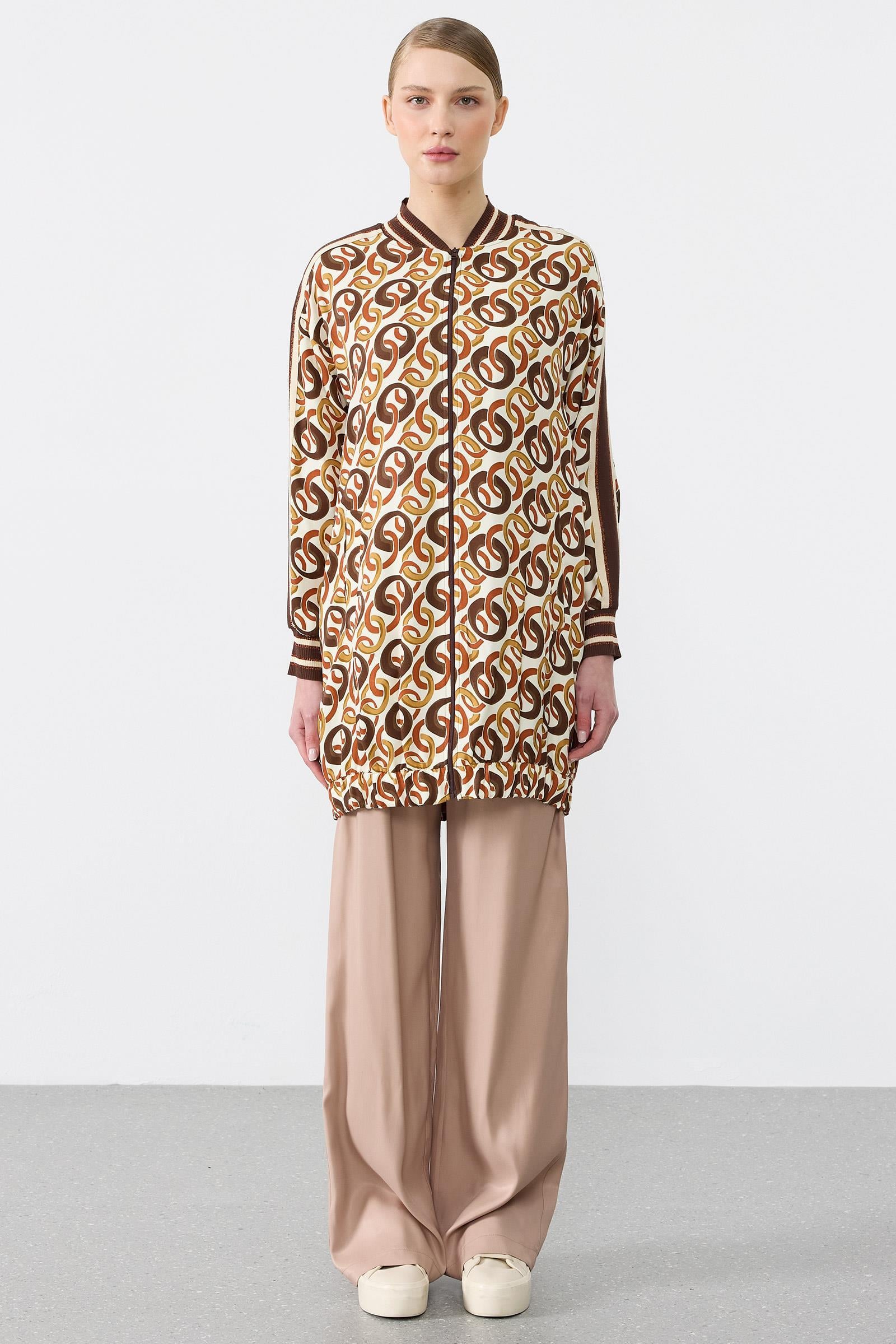 Bomber Yakalı Çizgili Triko Ribanalı 3  Lü Takim CAMEL