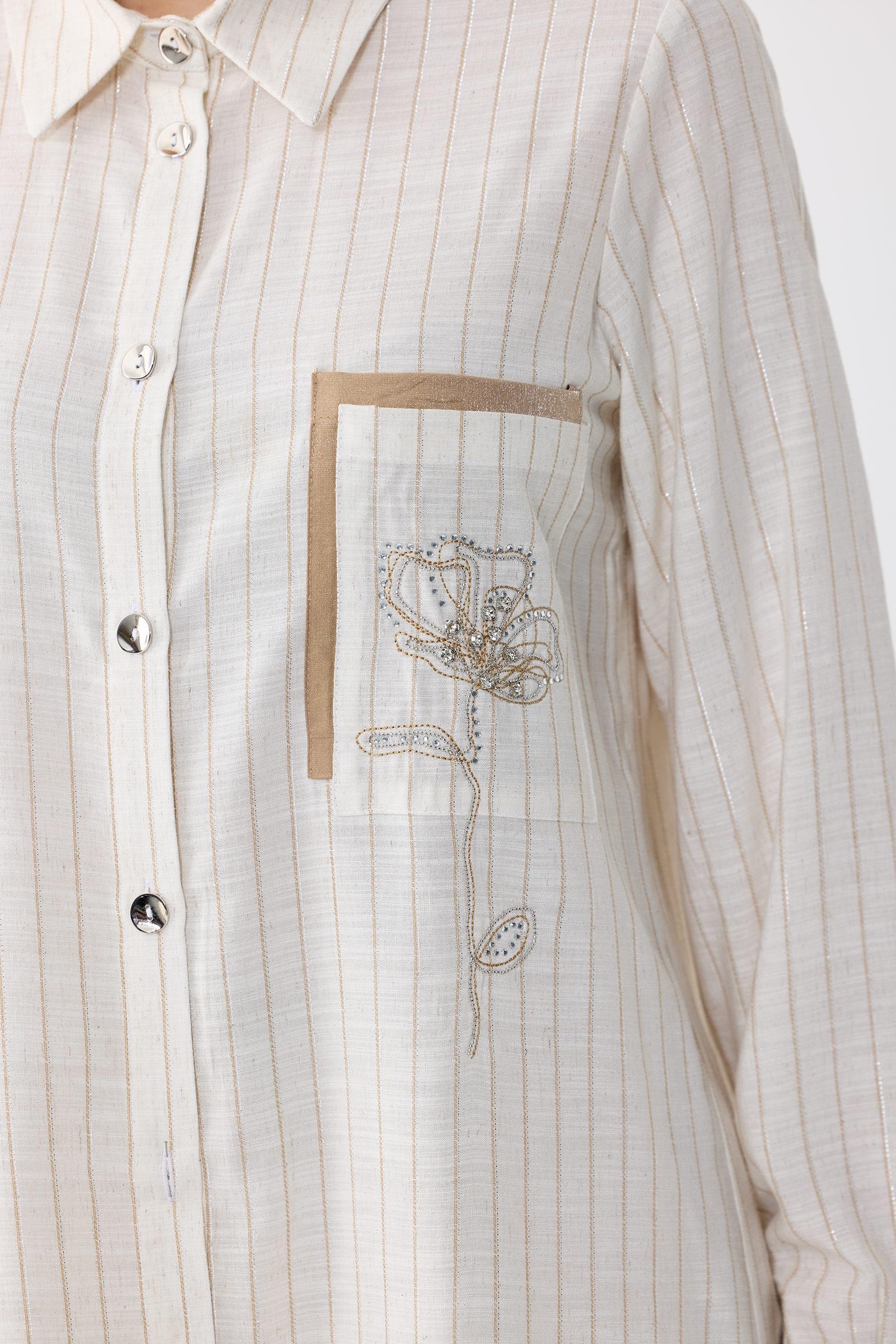 Cebi Çiçek Nakışlı Gömlek BEJ