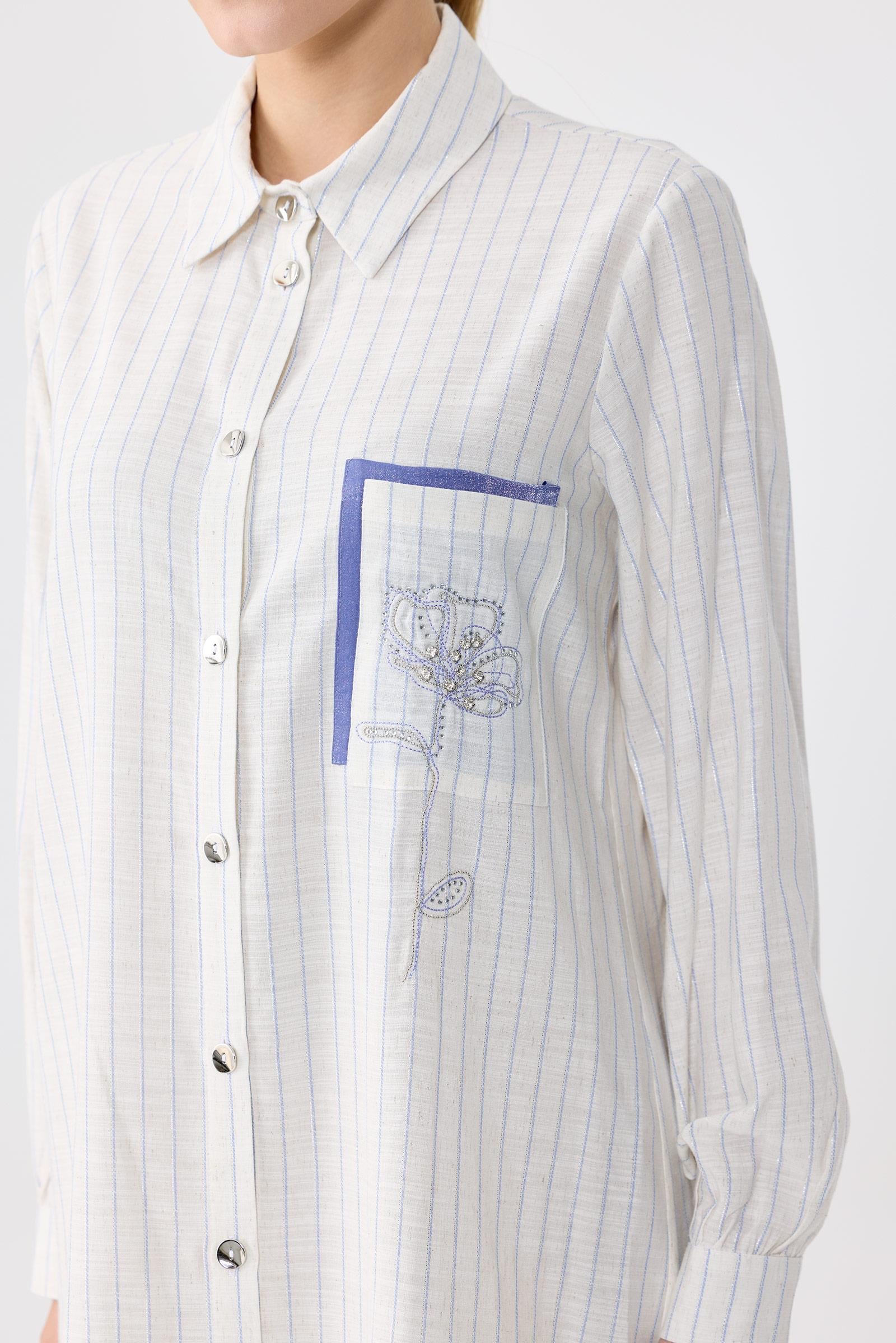 Cebi Çiçek Nakışlı Gömlek MAVİ