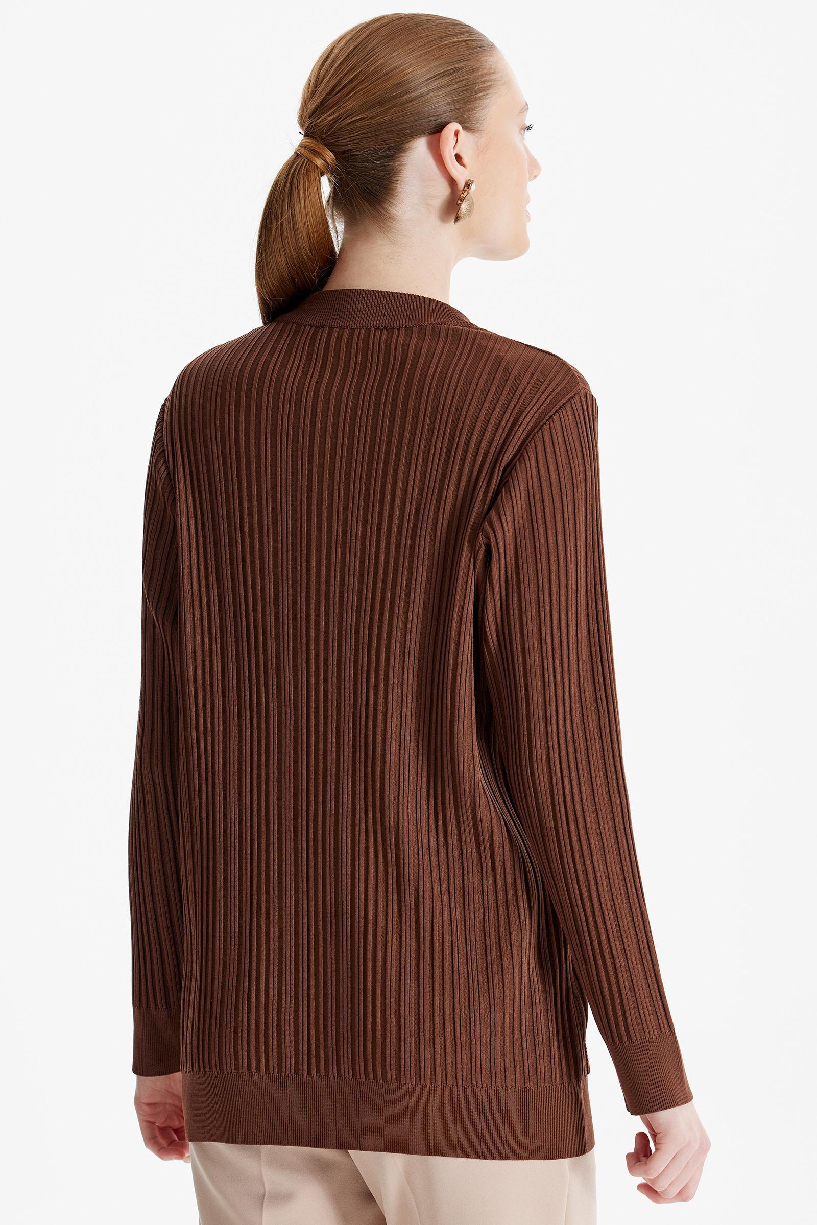 Cep Detaylı Triko Hırka KAHVE