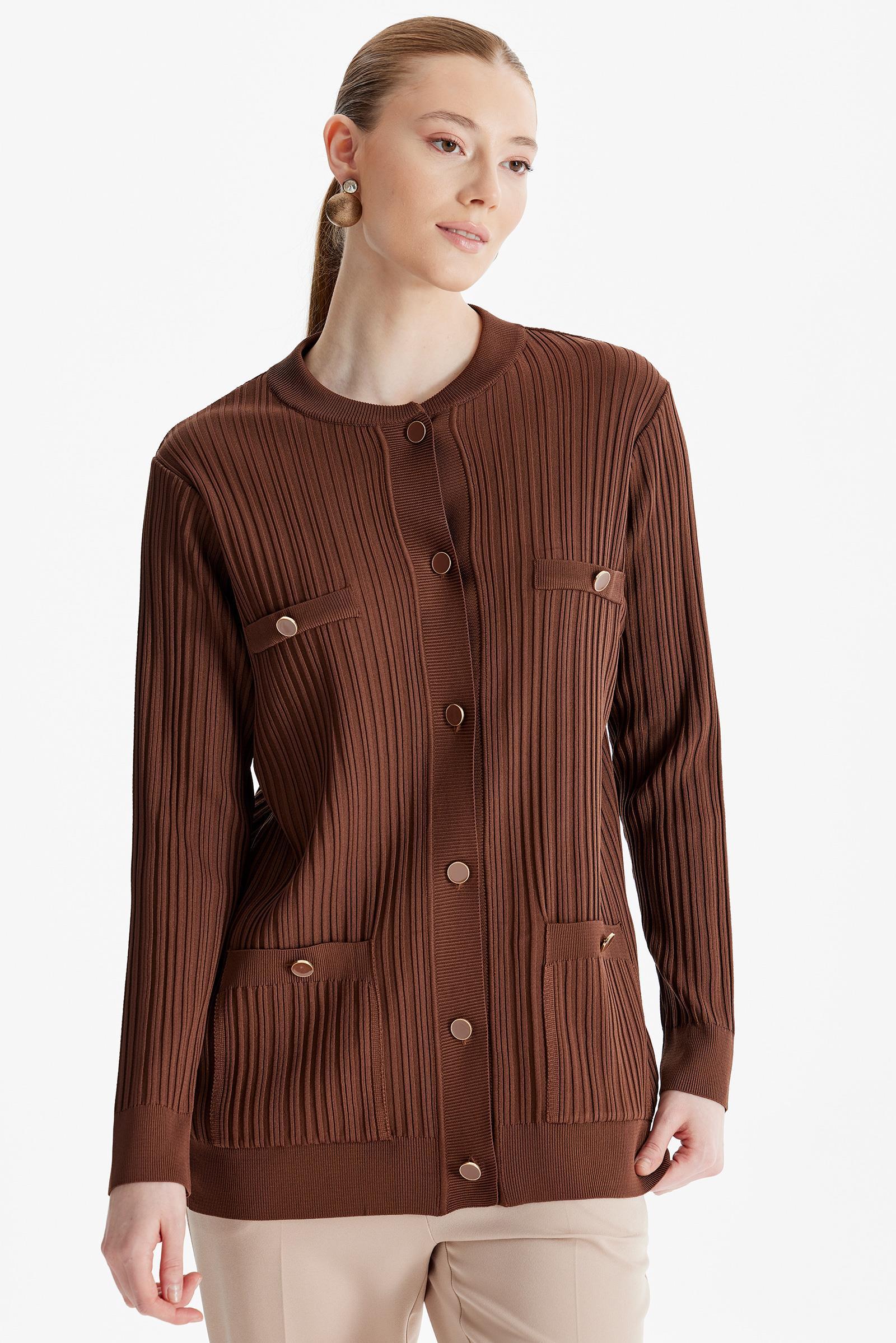 Cep Detaylı Triko Hırka KAHVE