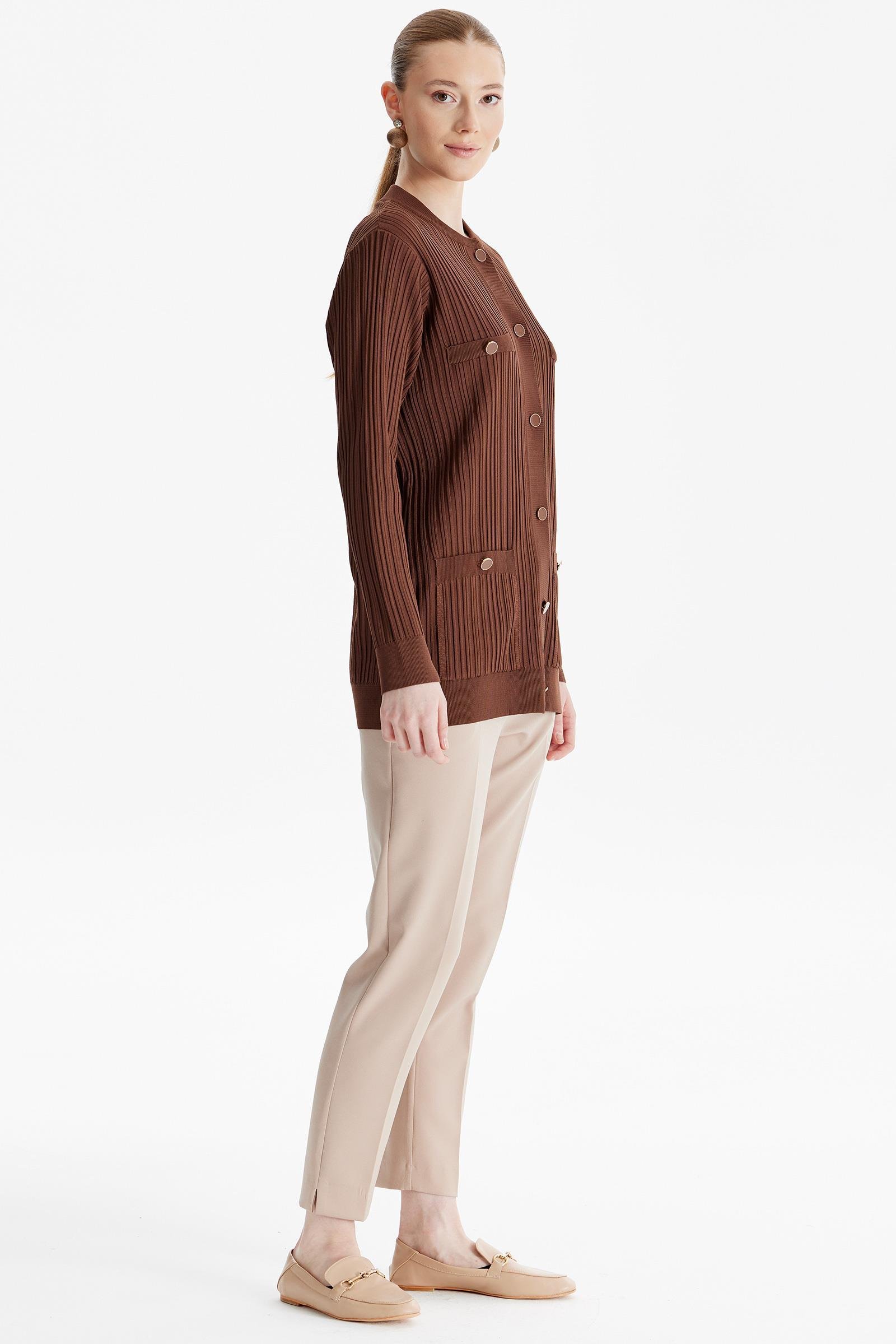 Cep Detaylı Triko Hırka KAHVE