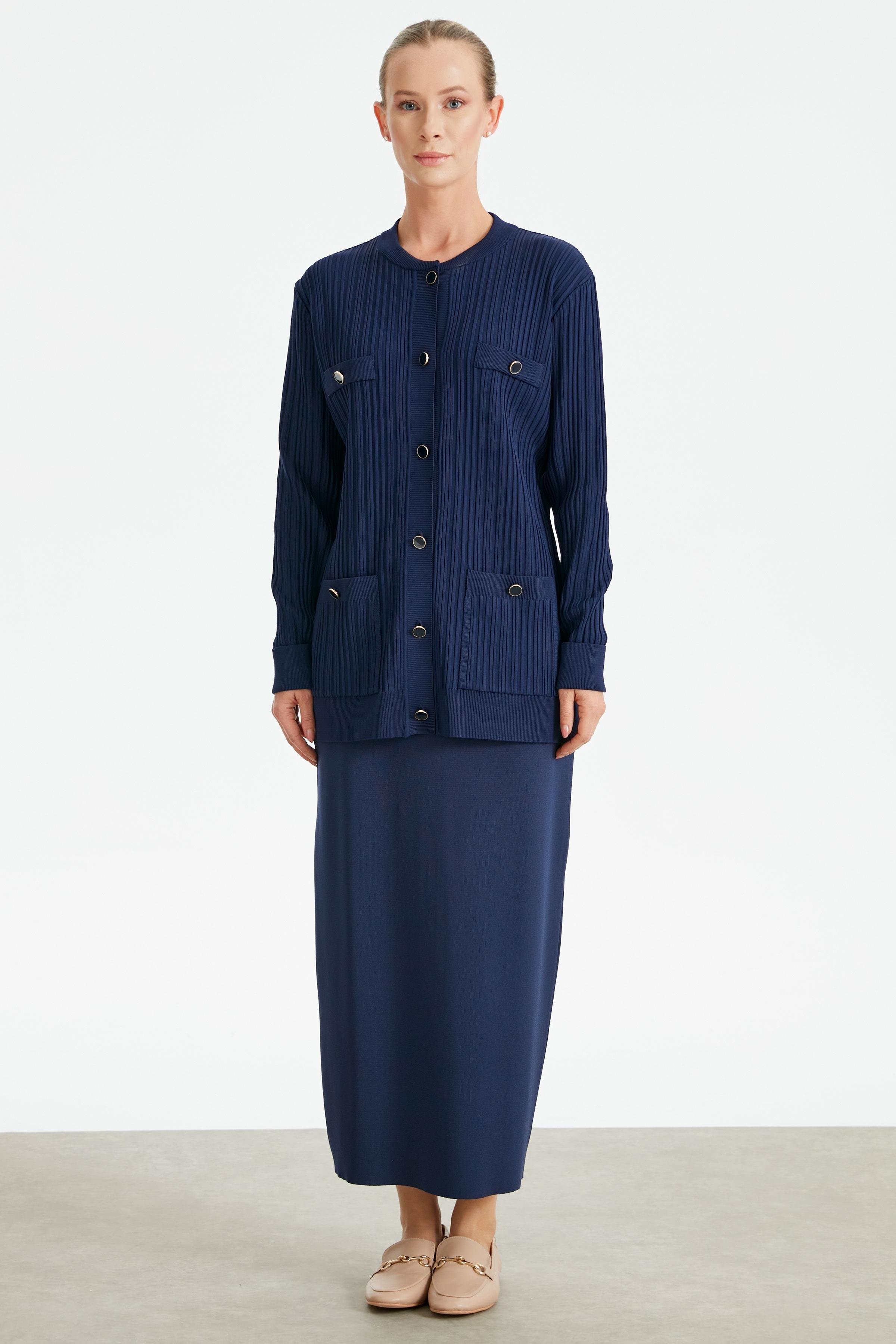 Cep Detaylı Triko Hırka LACİVERT