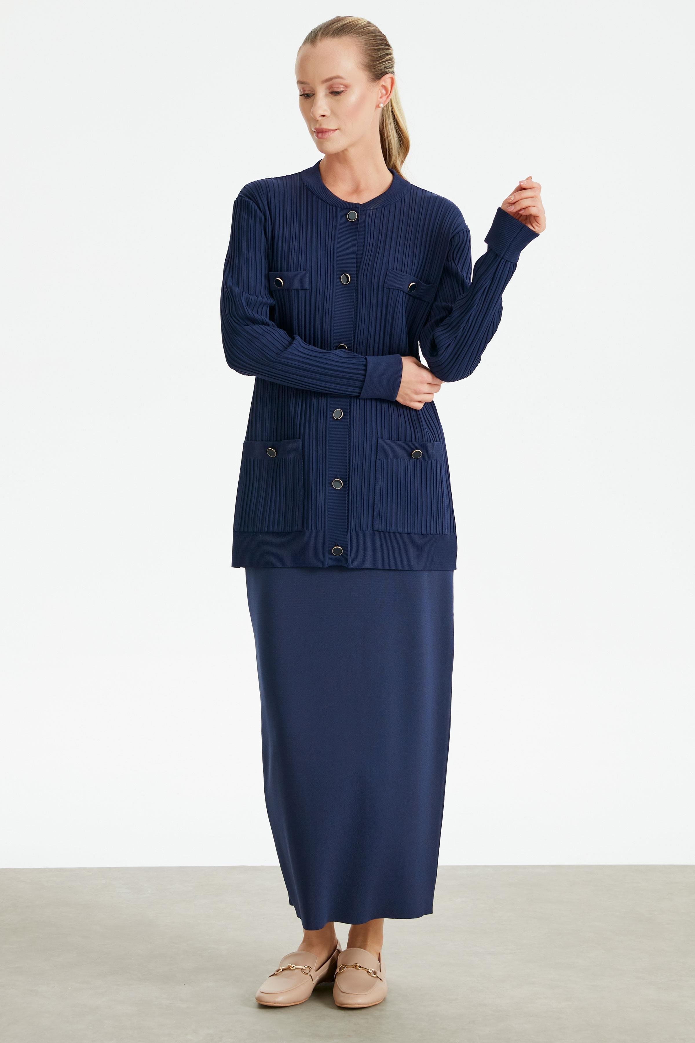 Cep Detaylı Triko Hırka LACİVERT