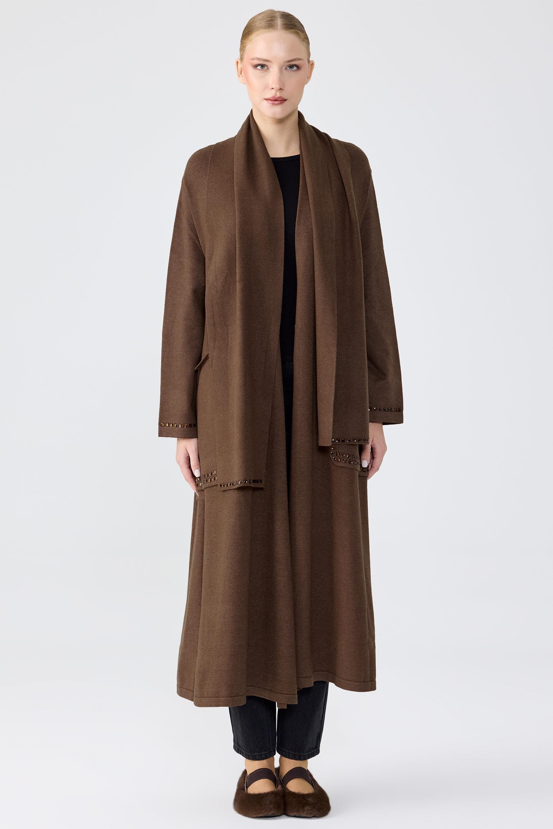 Cepleri Taş İşlemeli  Hırka KAHVE