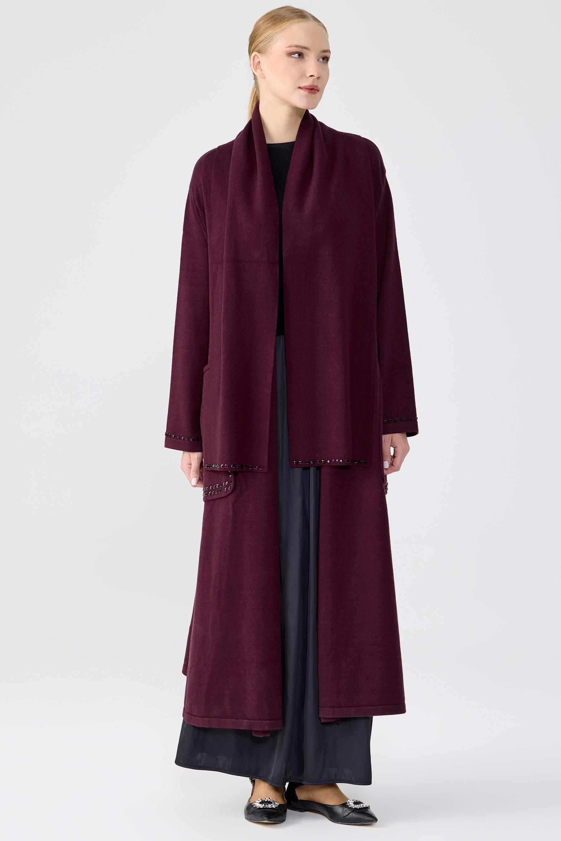 Cepleri Taş İşlemeli  Hırka MÜRDÜM