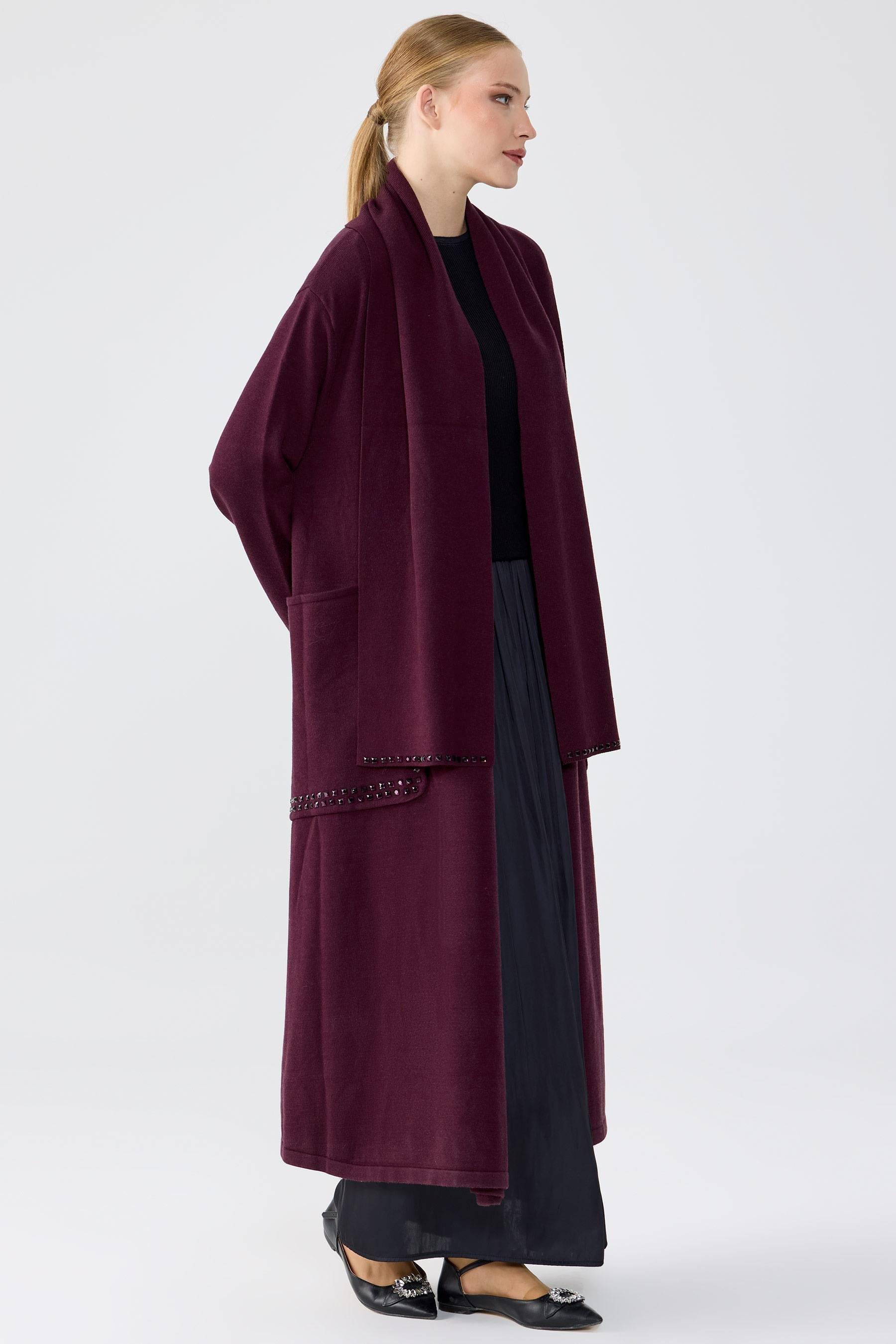 Cepleri Taş İşlemeli  Hırka MÜRDÜM