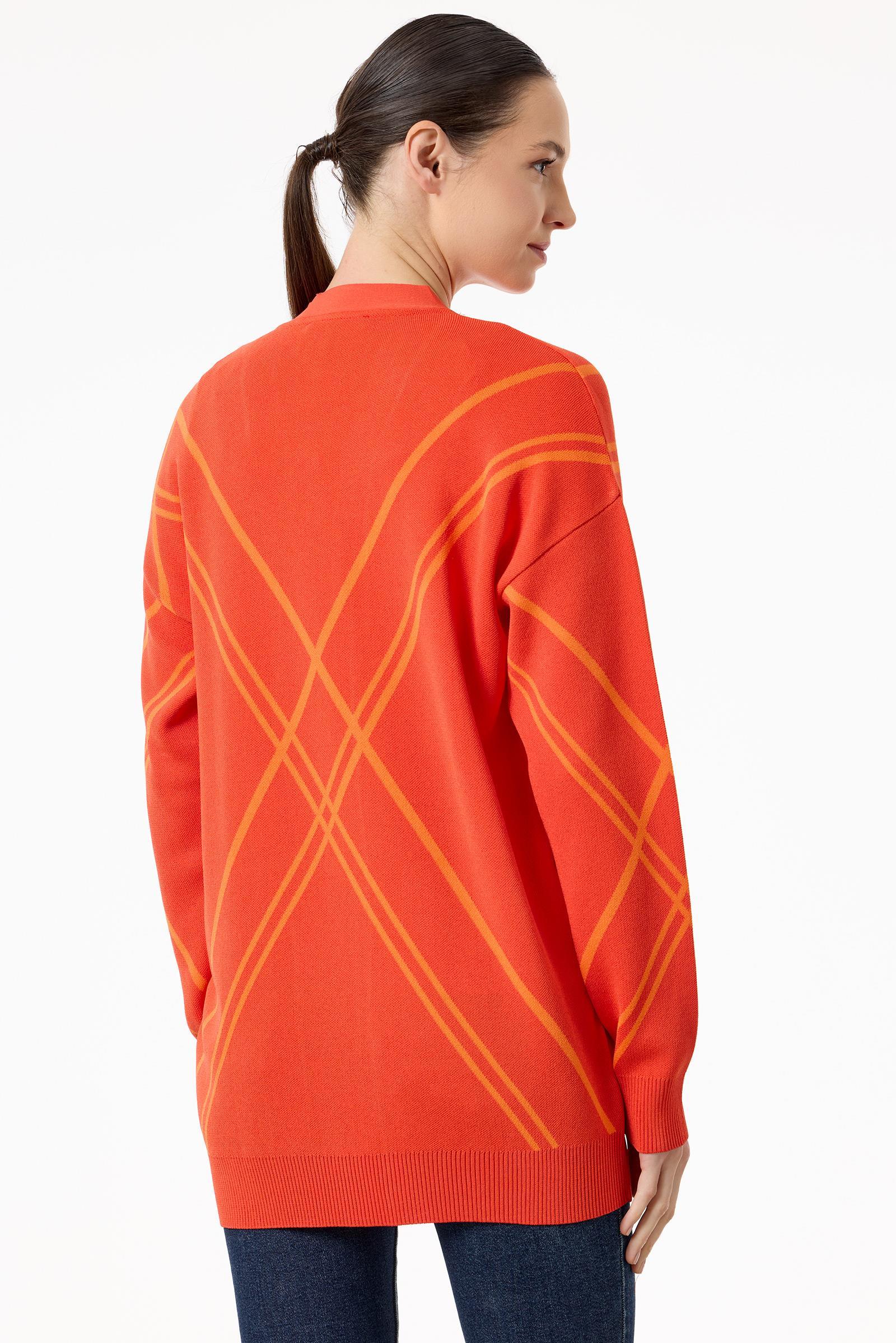 Cepli Verev Çizgili Rayon Hırka MERCAN ORANJ