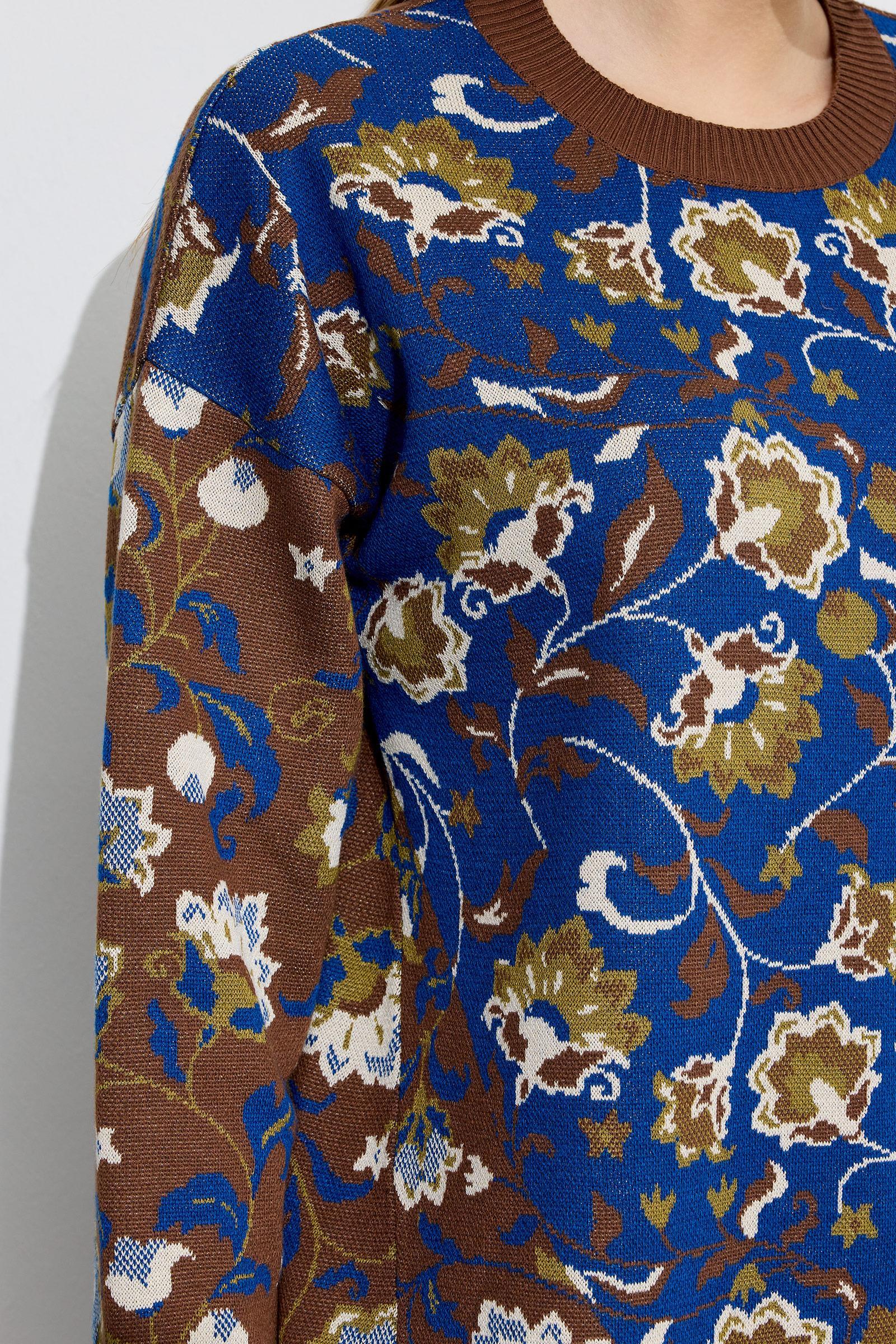 Çiçek Desenli Yandan Yırtmaçlı Tunik KAHVE