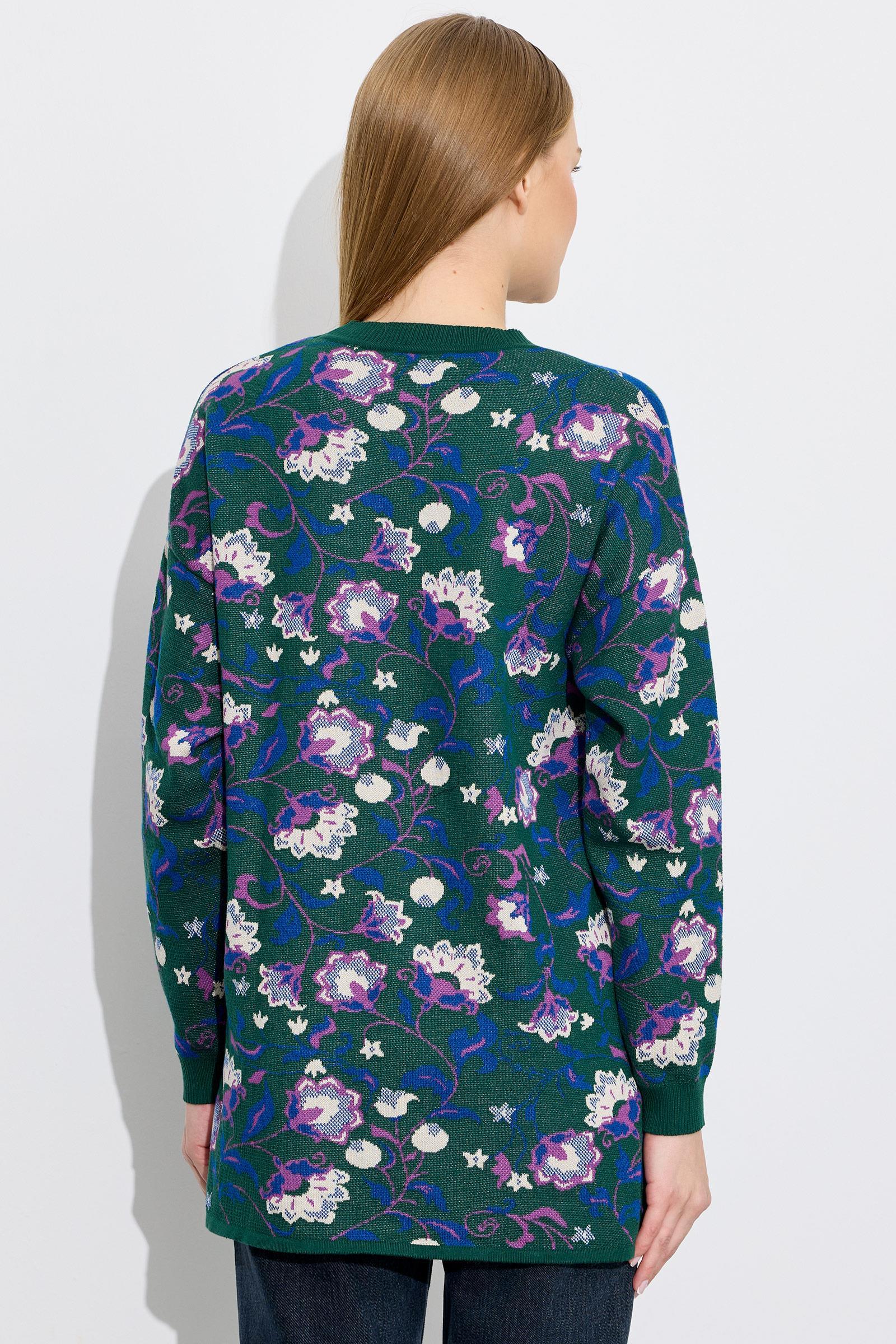 Çiçek Desenli Yandan Yırtmaçlı Tunik YEŞİL