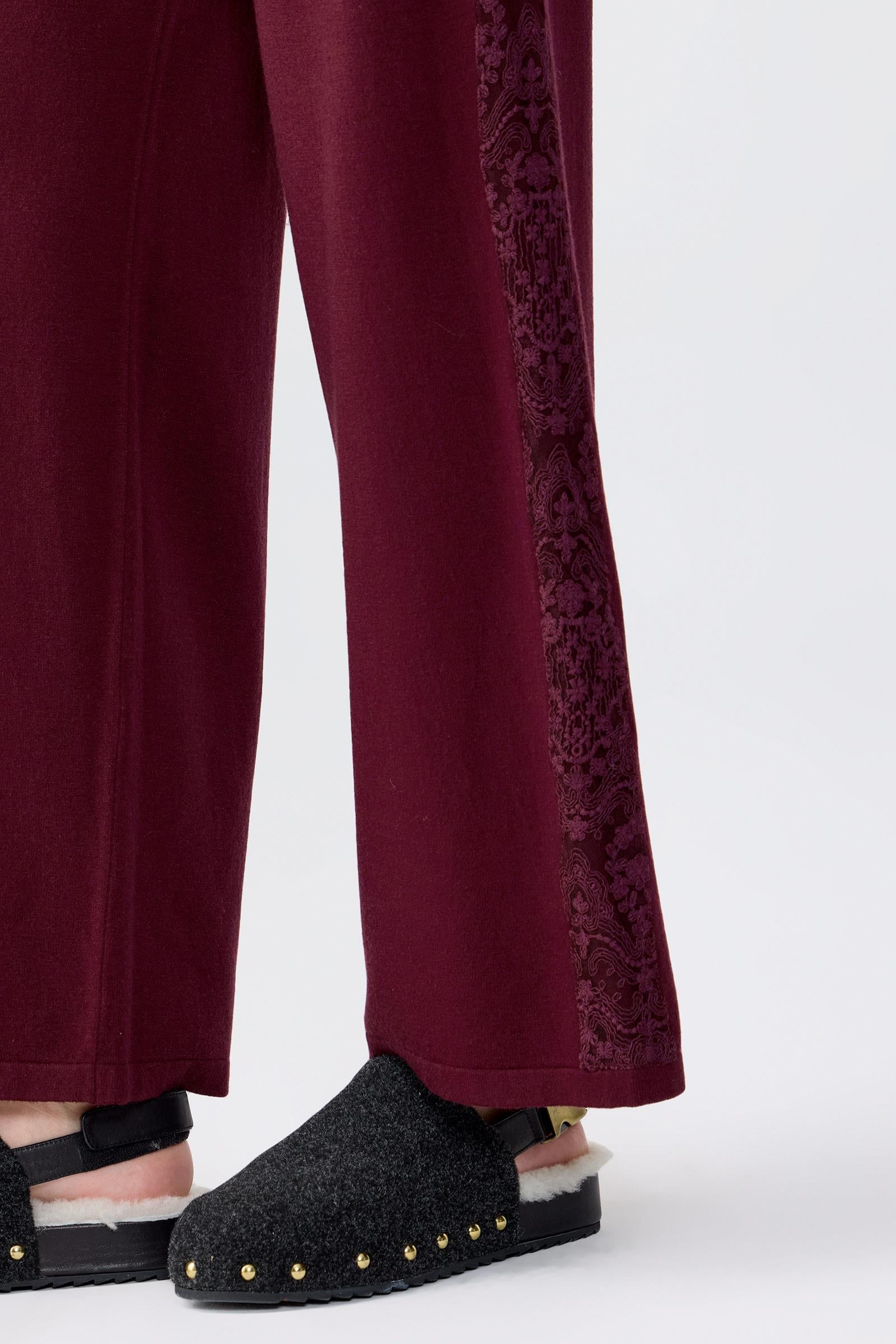 Dantel Detaylı Pantolonlu Triko Takım BORDO