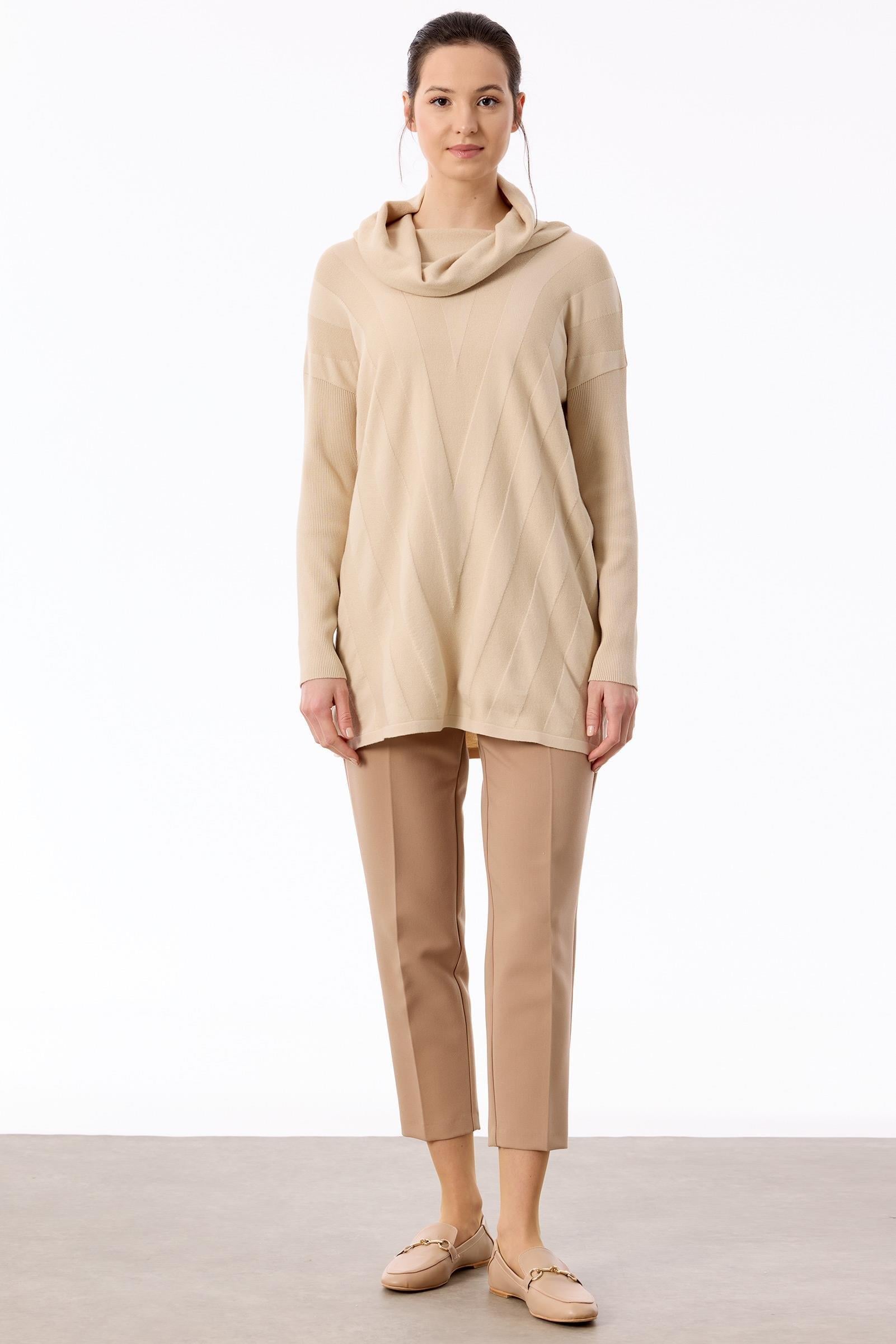 Degaje Yaka Triko Tunik BEJ