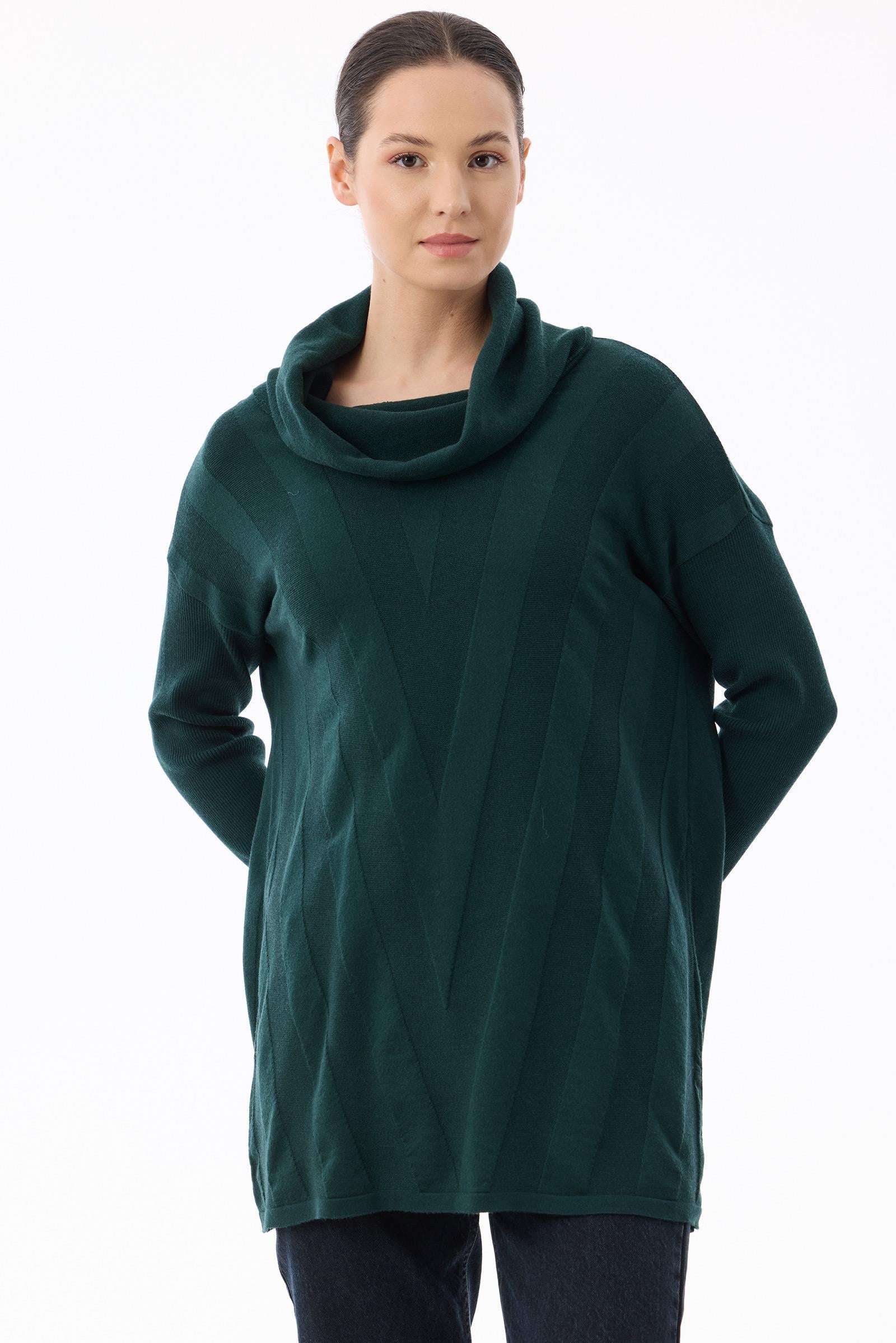 Degaje Yaka Triko Tunik NEFTİ