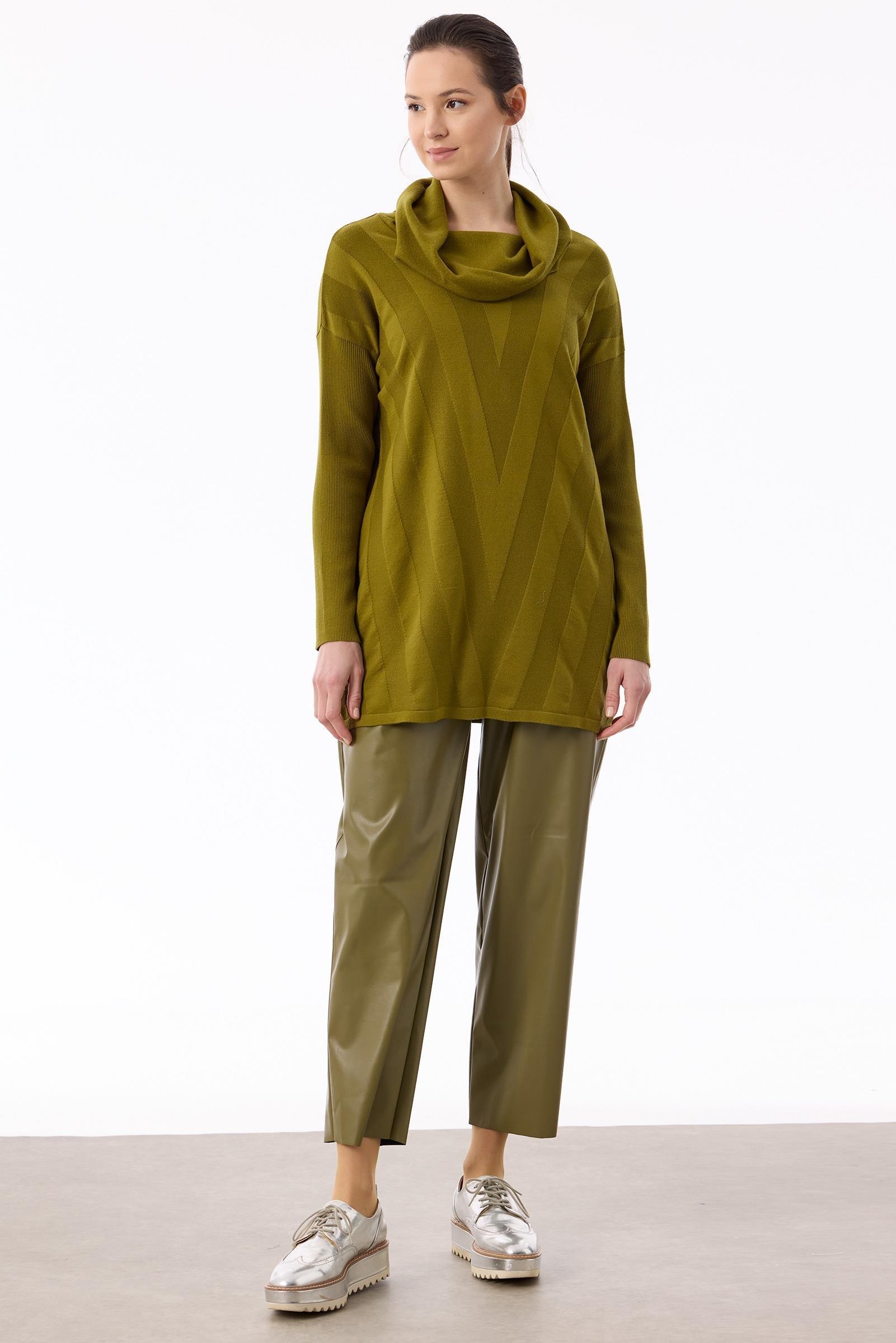 Degaje Yaka Triko Tunik OLİVE