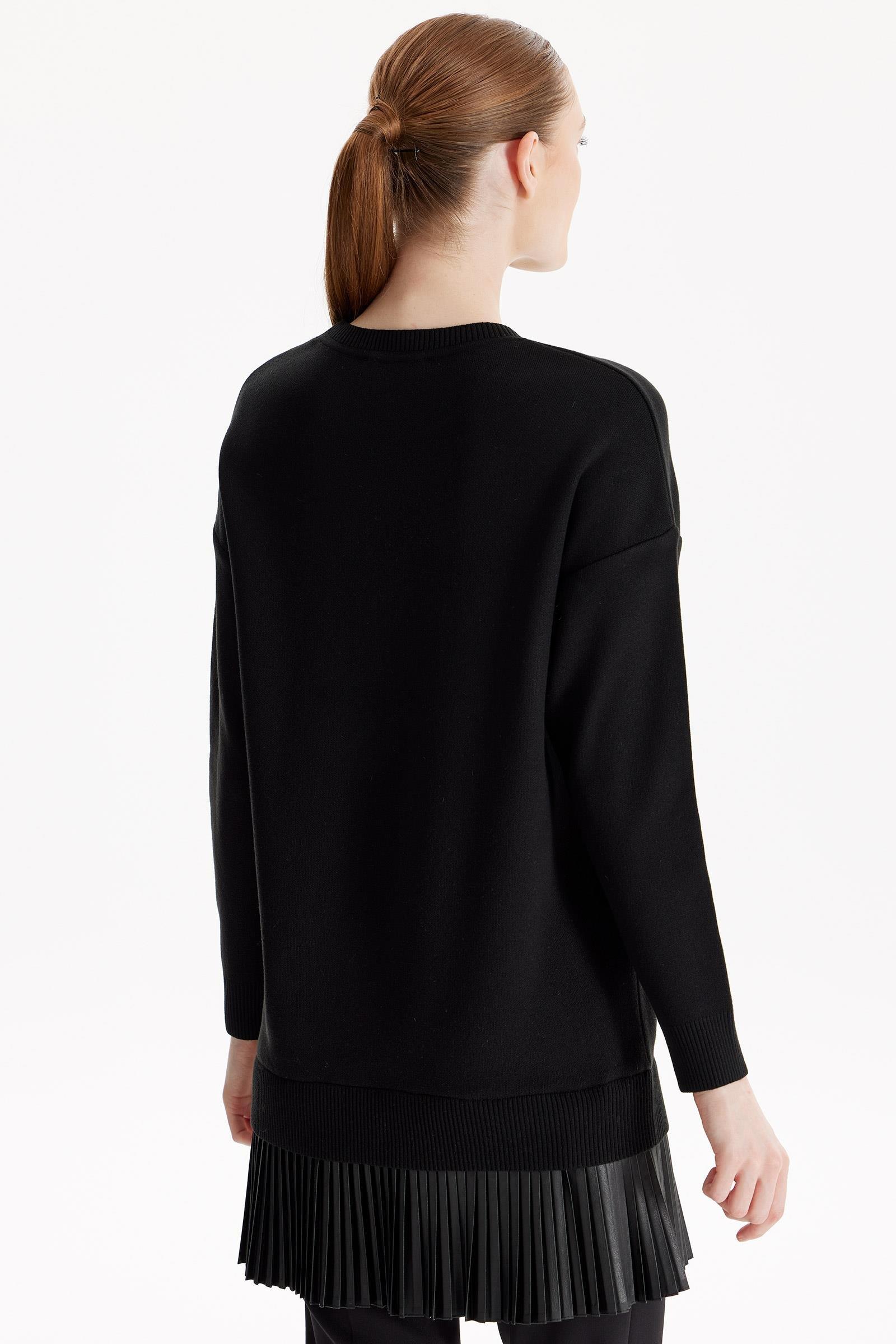 Deri Piliseli Triko Tunik SİYAH