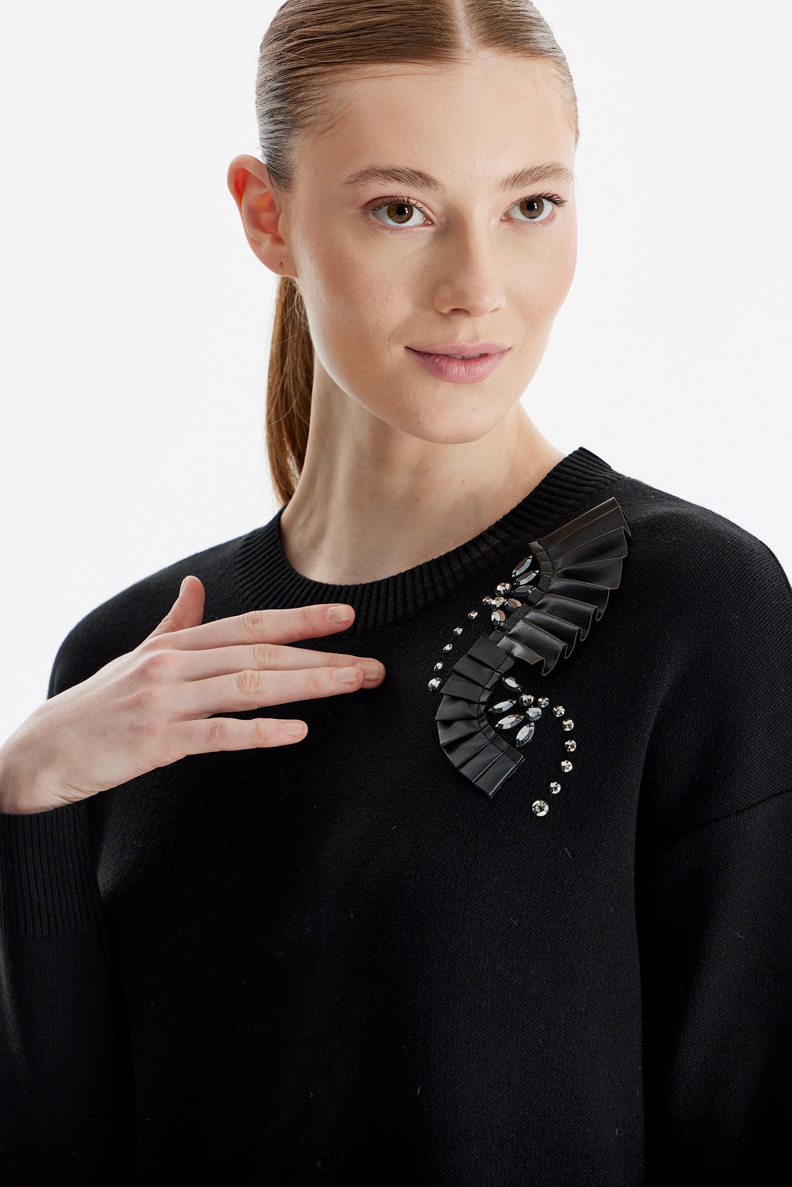 Deri Piliseli Triko Tunik SİYAH