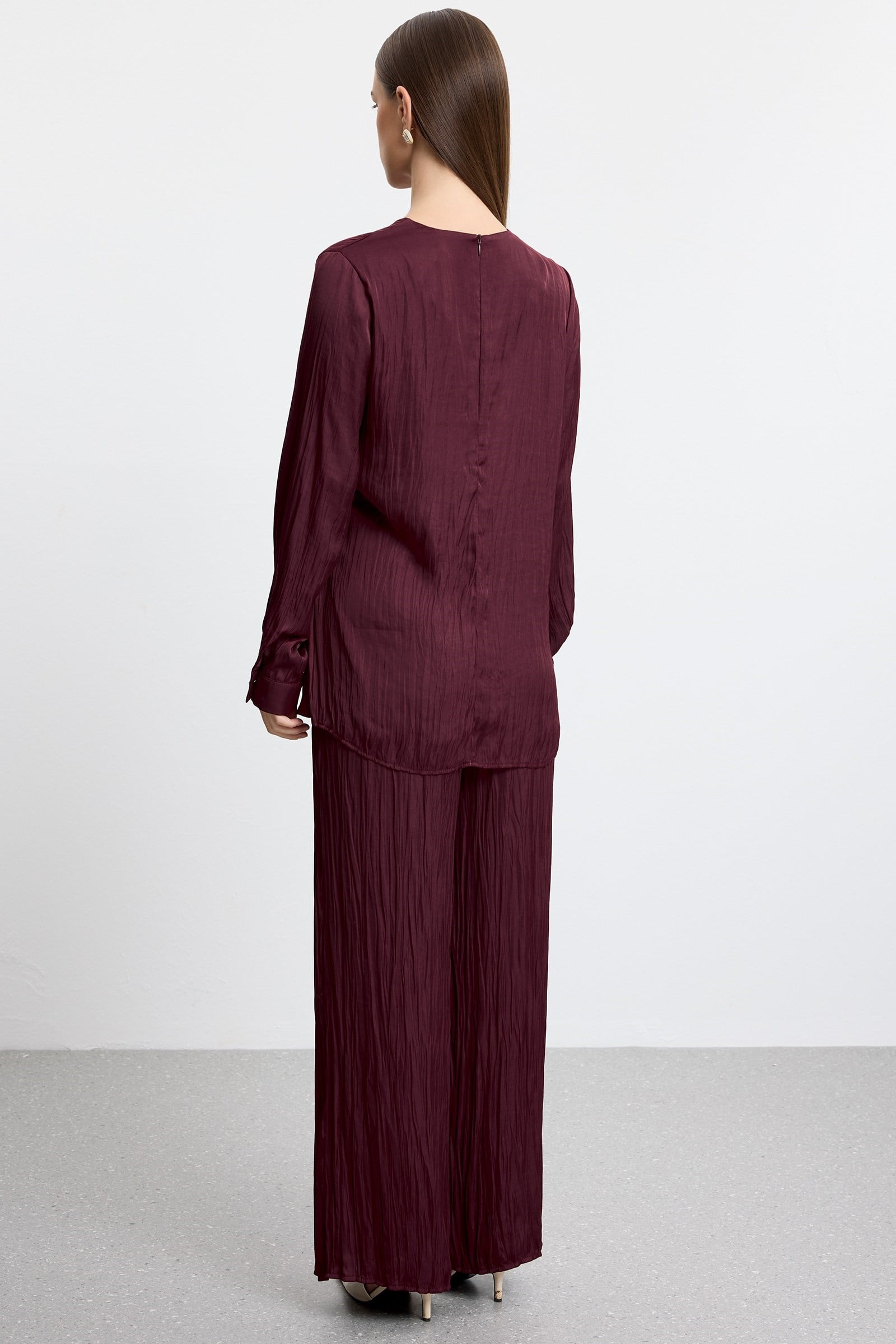 Drapeli Tunik Pantolonlu Takım BORDO