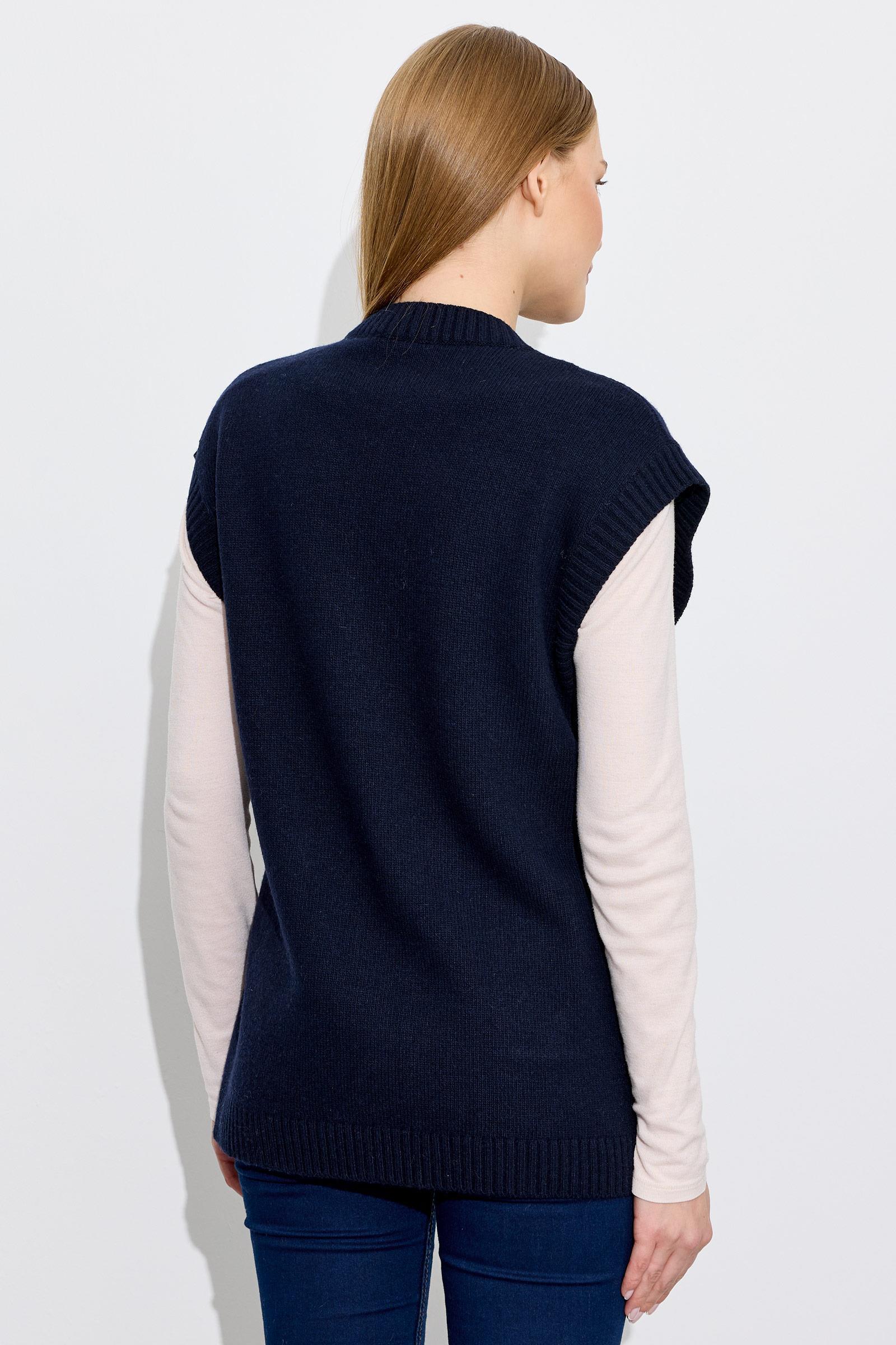 Düğme Ve Cep Detaylı Yün Süveter LACİVERT