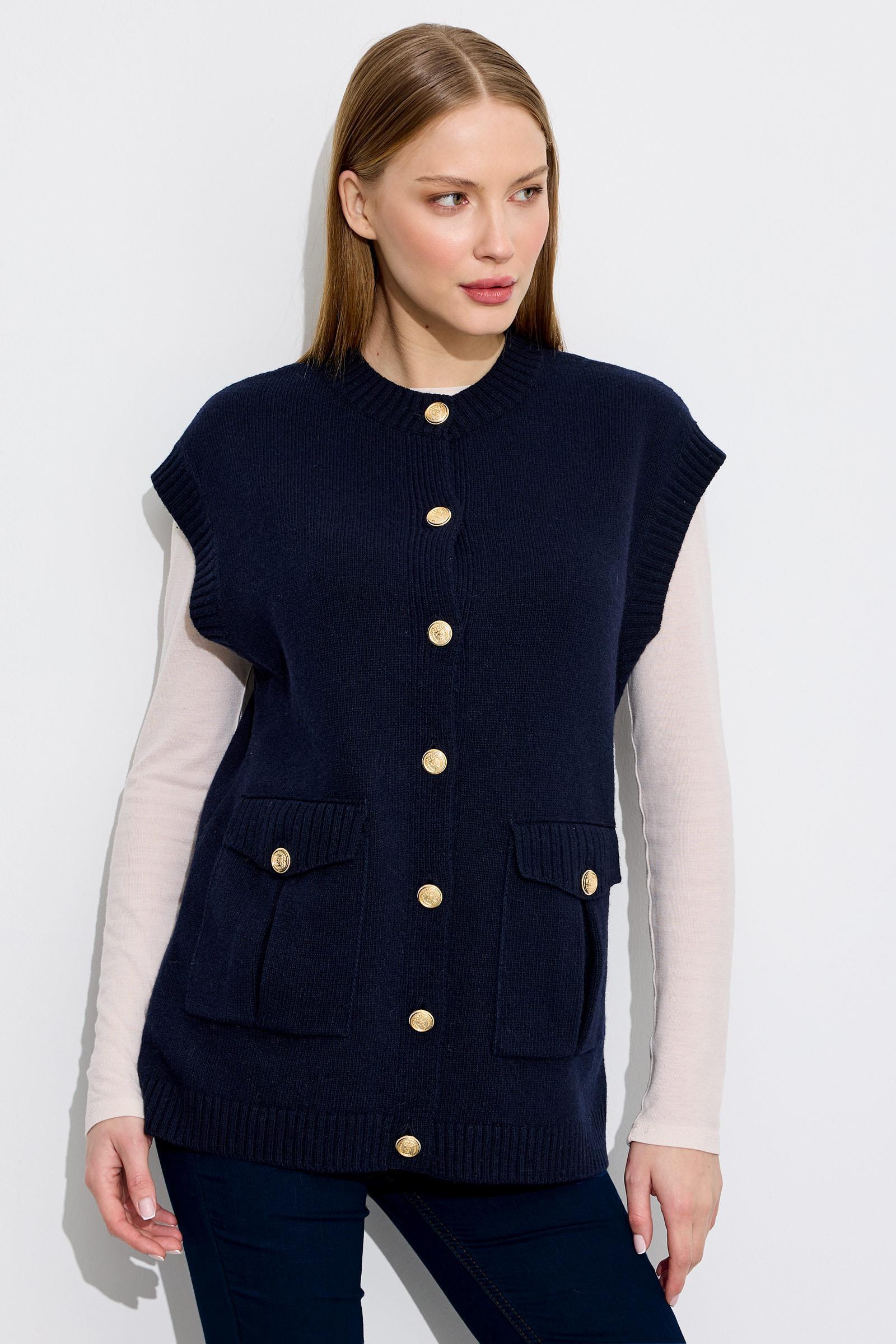 Düğme Ve Cep Detaylı Yün Süveter LACİVERT