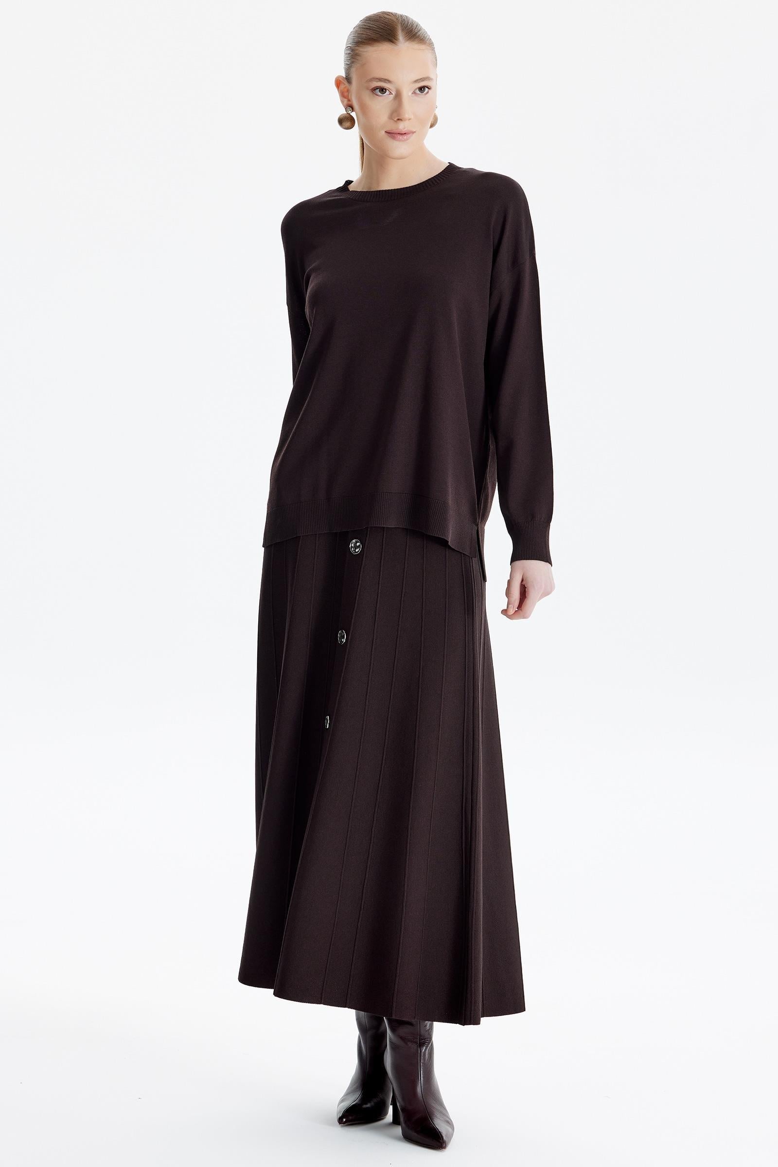Eteği Düğmeli Rayon Takım ACI KAHVE