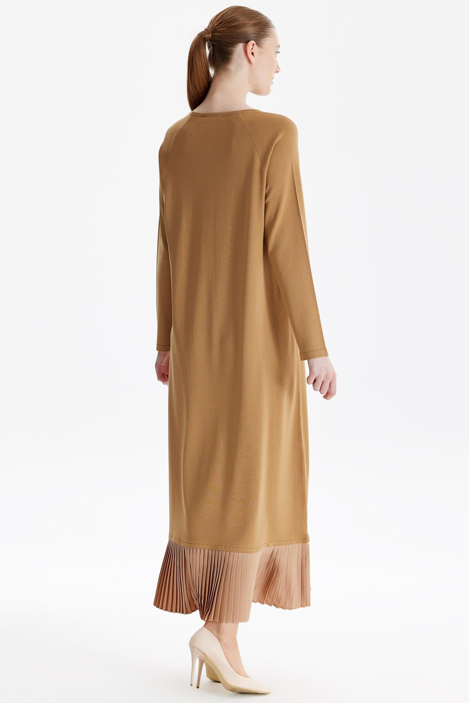 Etek Altı Piliseli Rayon Elbise CAMEL