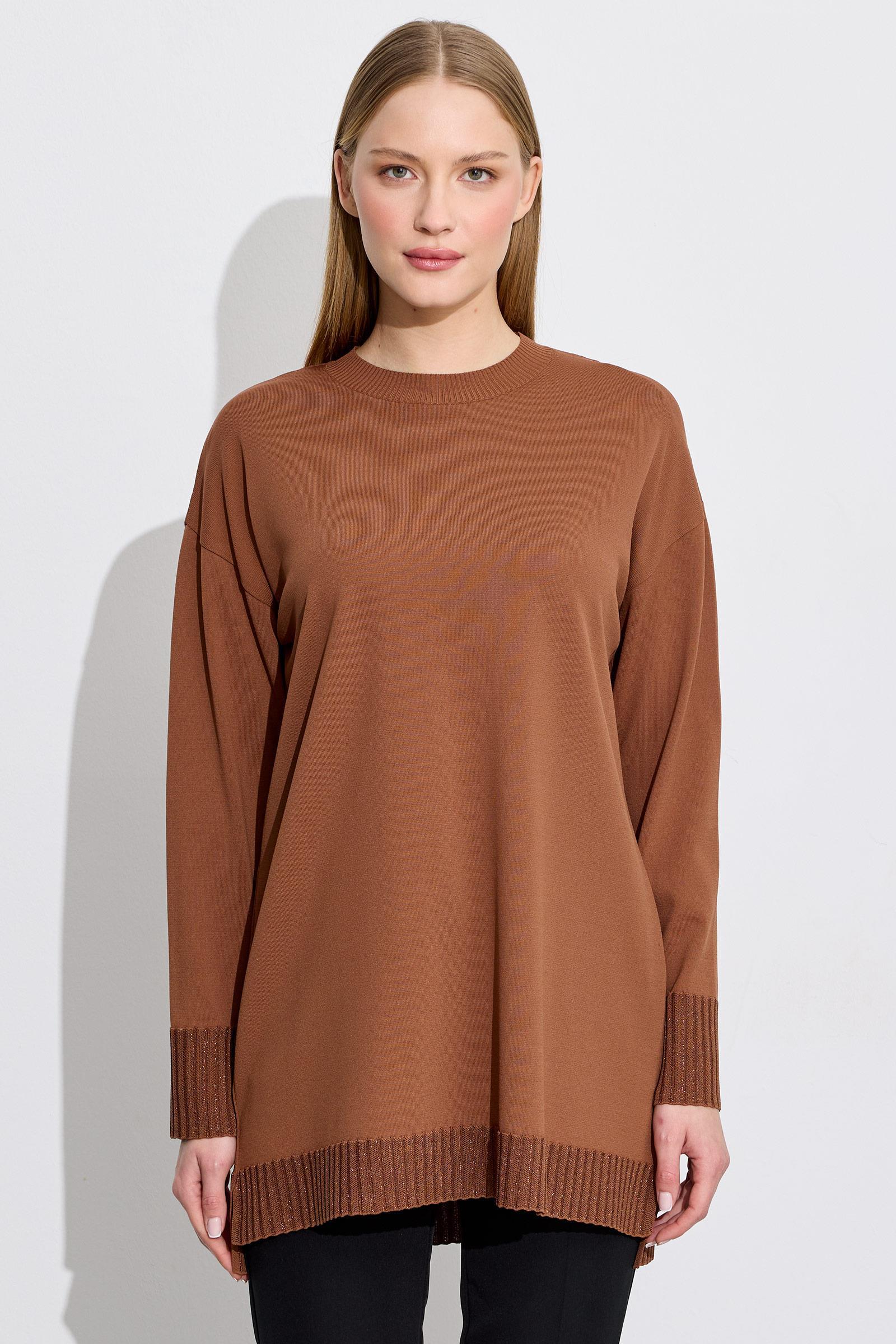 Etek Ucu Simli Rayon Tunik KAHVE