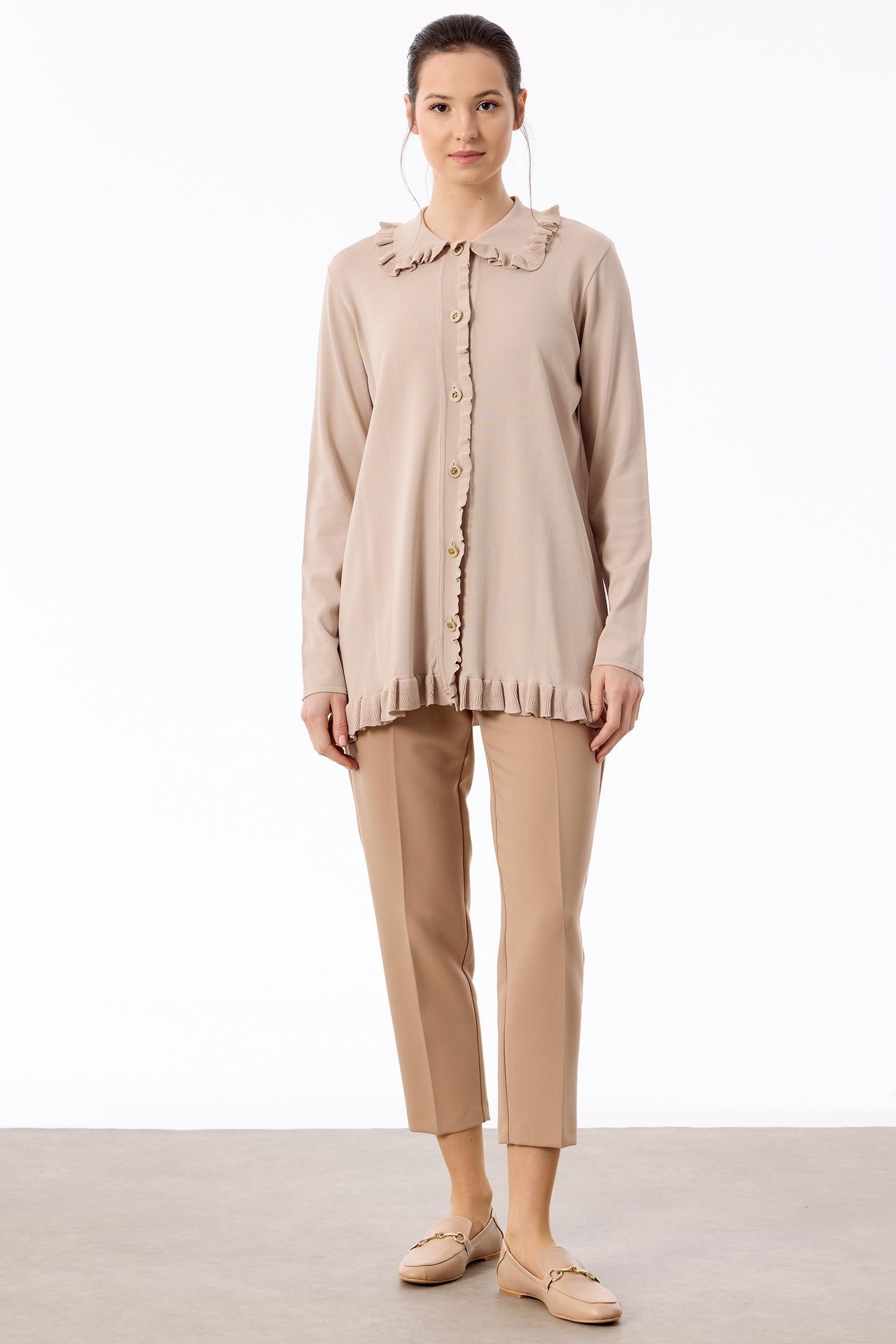 Fırfır Detaylı Rayon Hırka BEJ