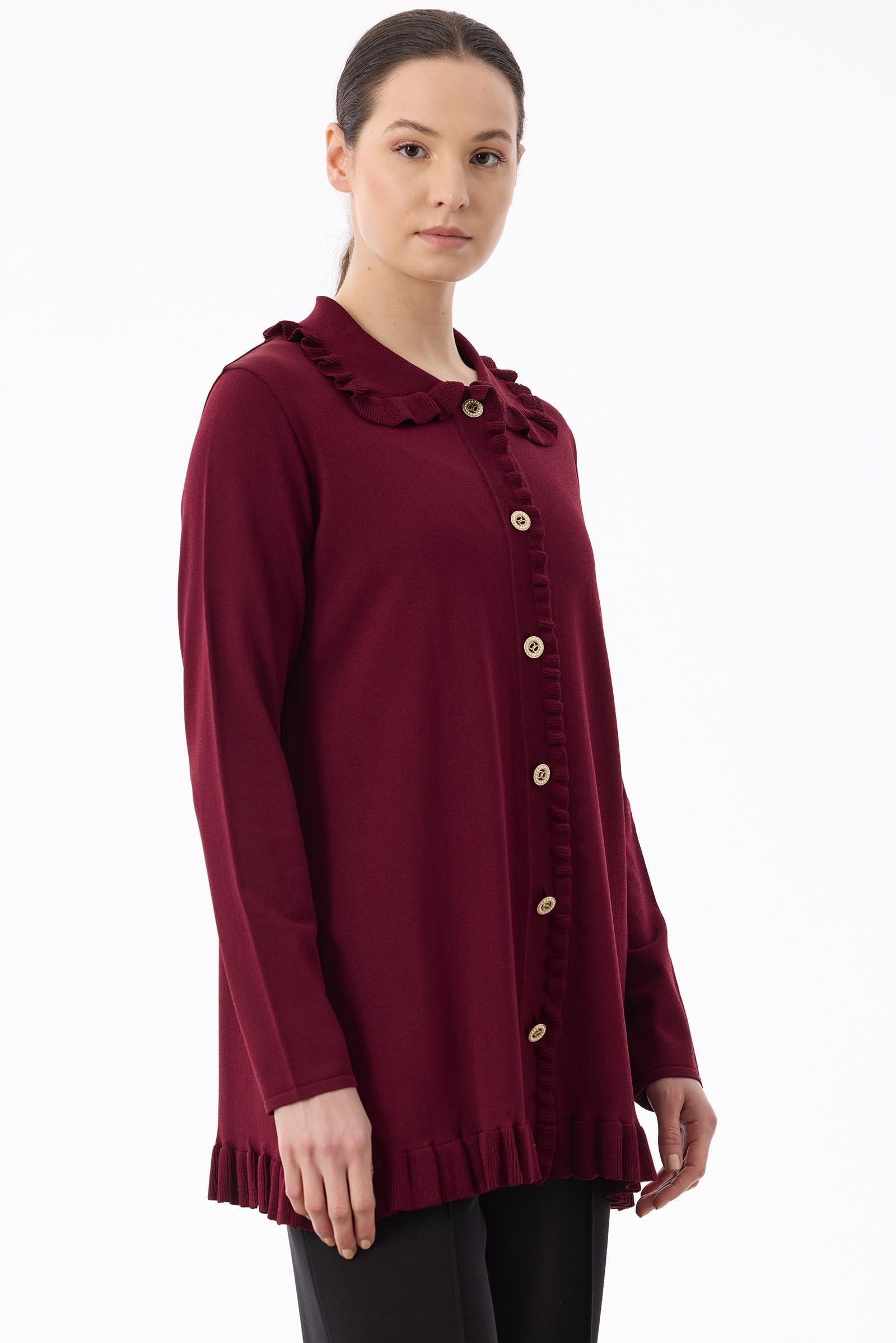 Fırfır Detaylı Rayon Hırka BORDO