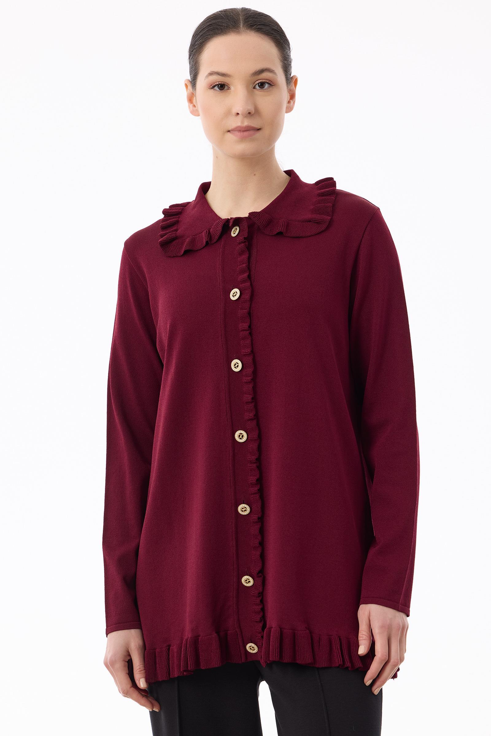 Fırfır Detaylı Rayon Hırka BORDO