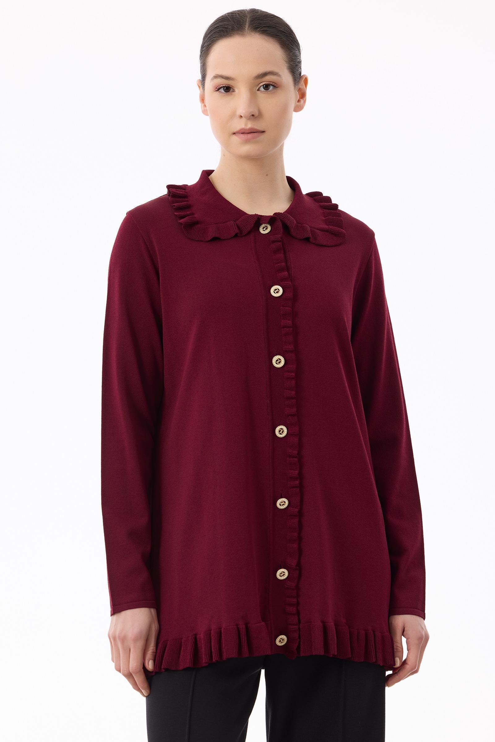 Fırfır Detaylı Rayon Hırka BORDO