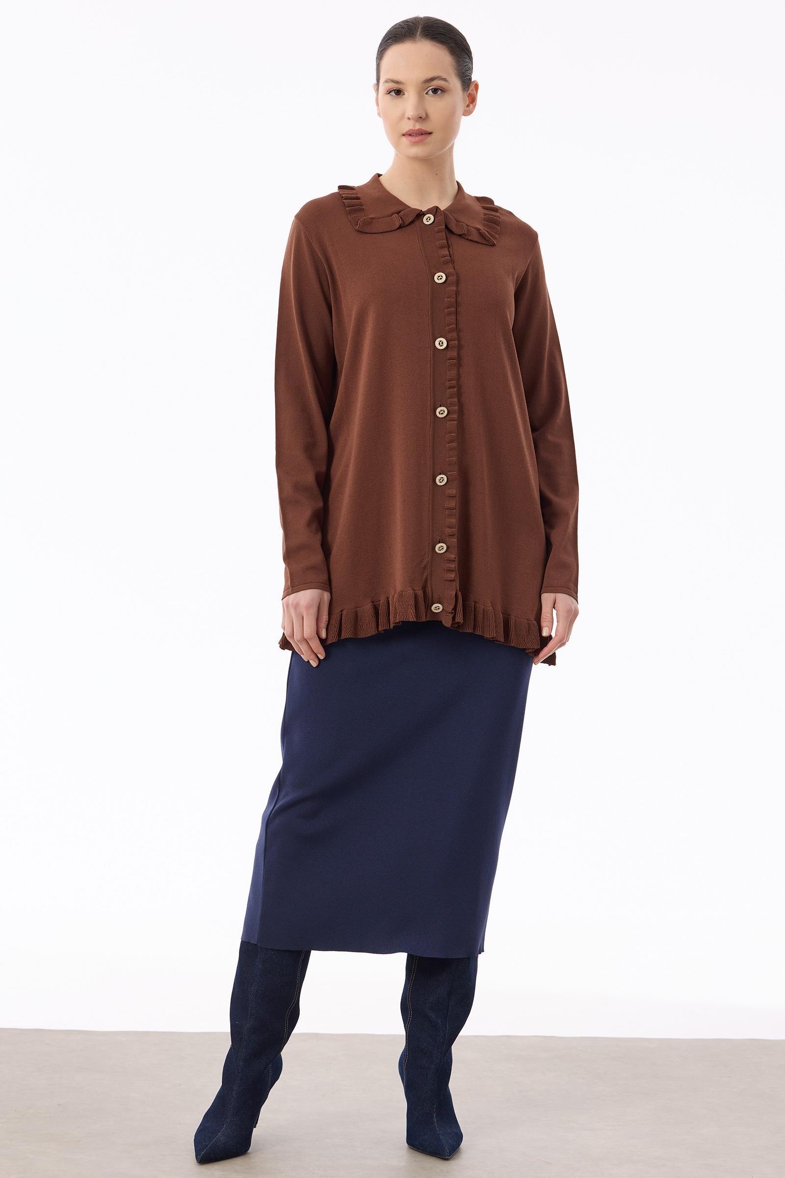 Fırfır Detaylı Rayon Hırka KAHVE