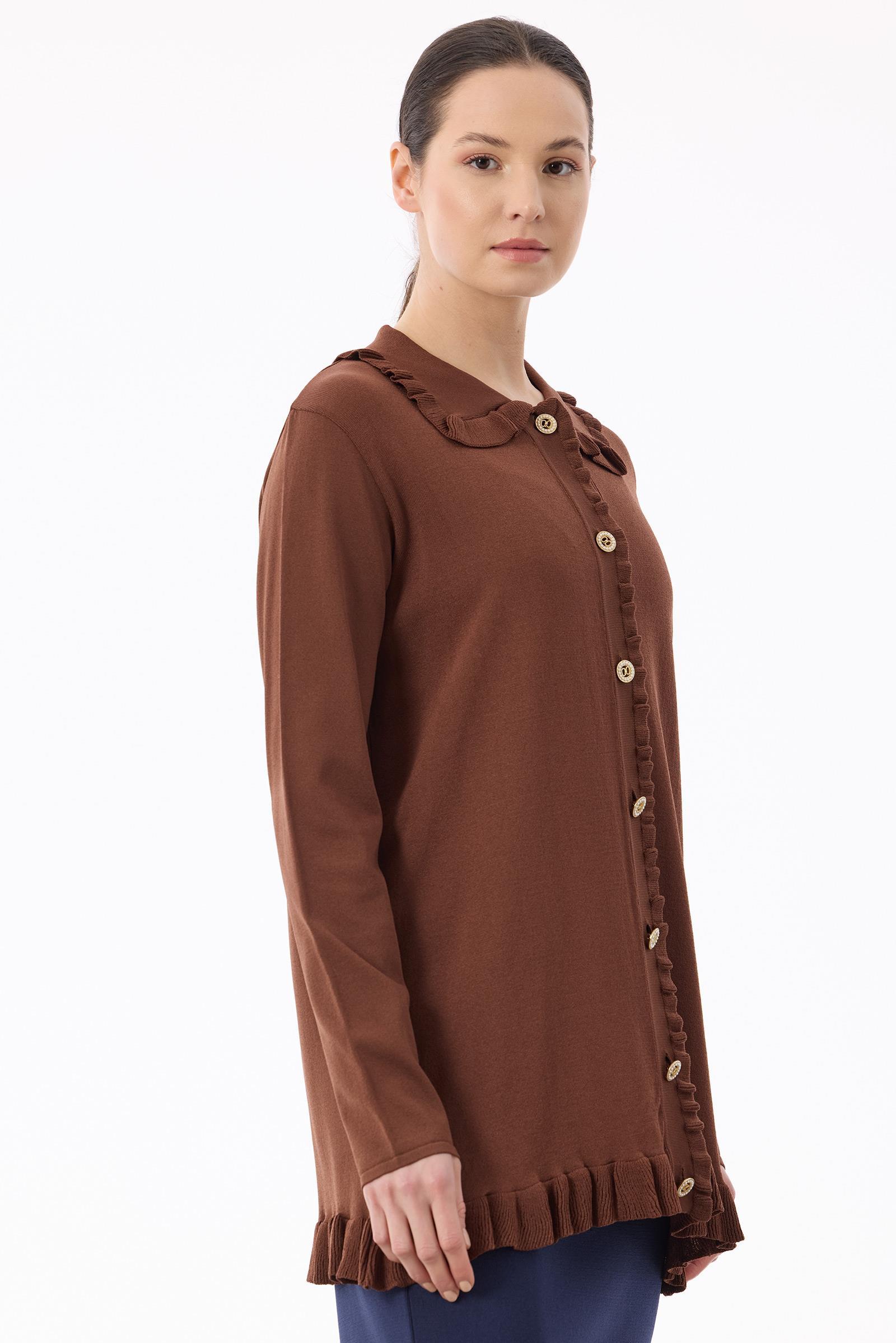 Fırfır Detaylı Rayon Hırka KAHVE