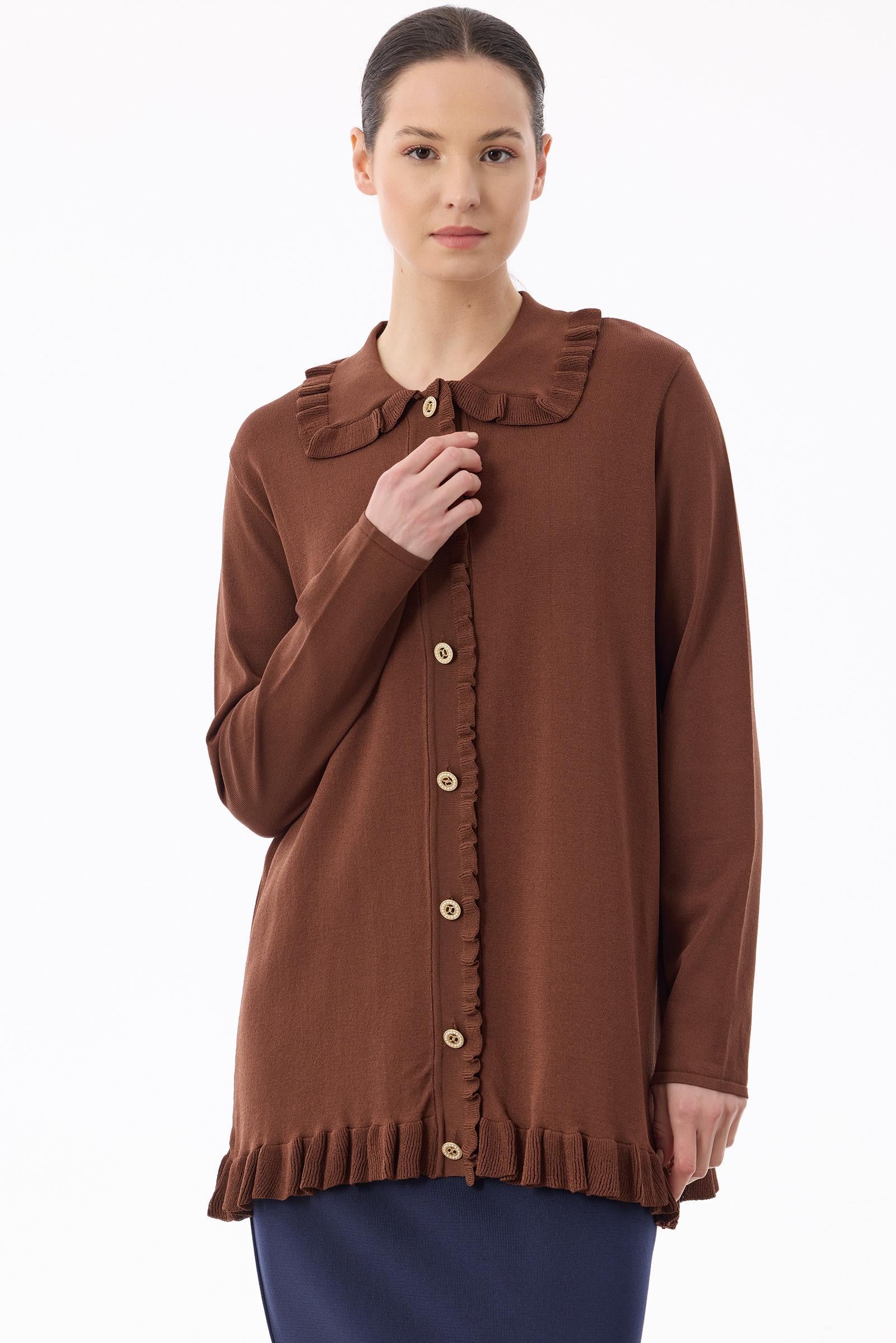 Fırfır Detaylı Rayon Hırka KAHVE