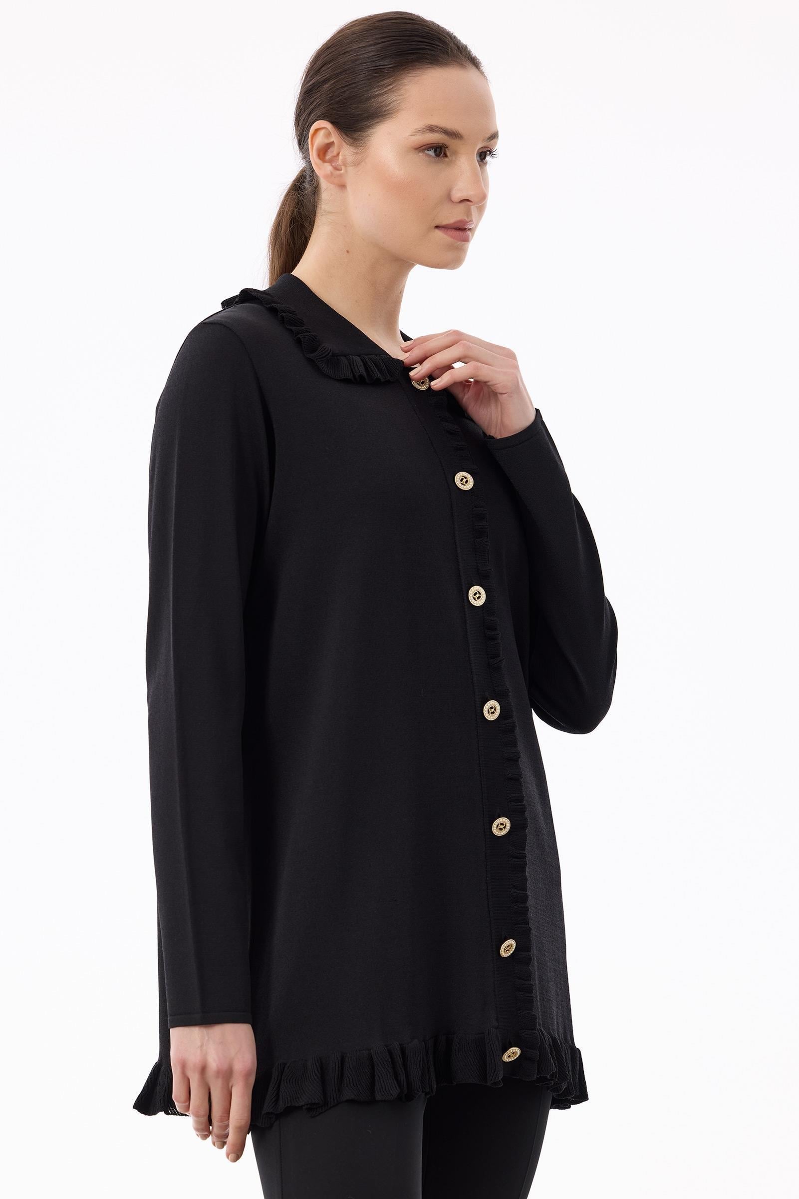 Fırfır Detaylı Rayon Hırka SİYAH