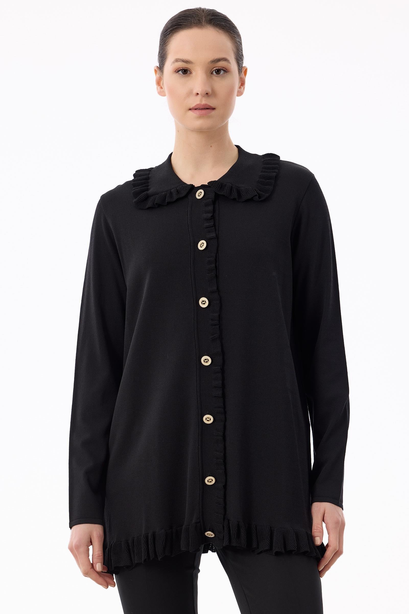 Fırfır Detaylı Rayon Hırka SİYAH