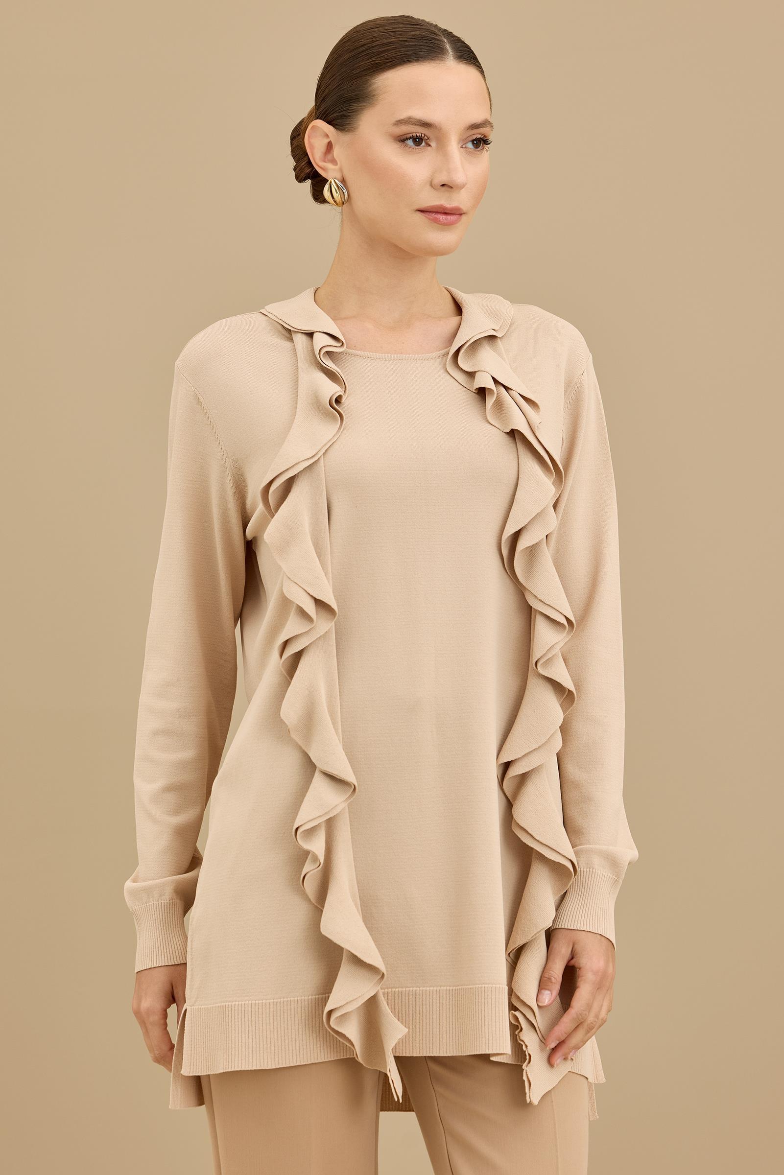 Fular Detaylı Rayon Tunik BEJ