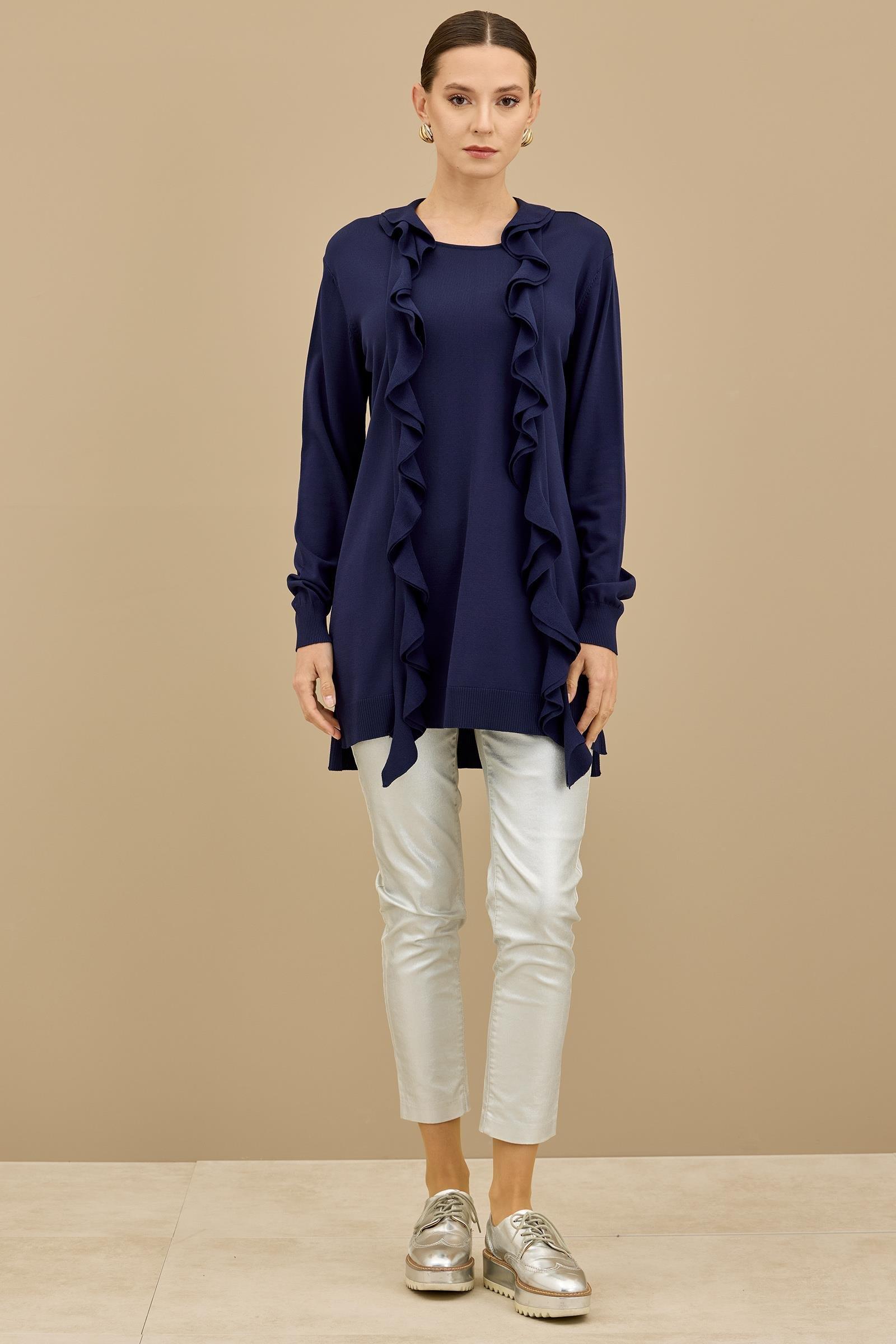 Fular Detaylı Rayon Tunik LACİVERT