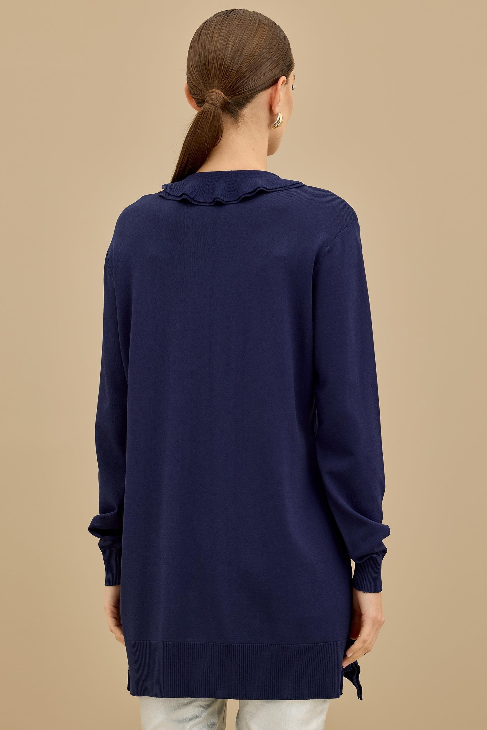 Fular Detaylı Rayon Tunik LACİVERT