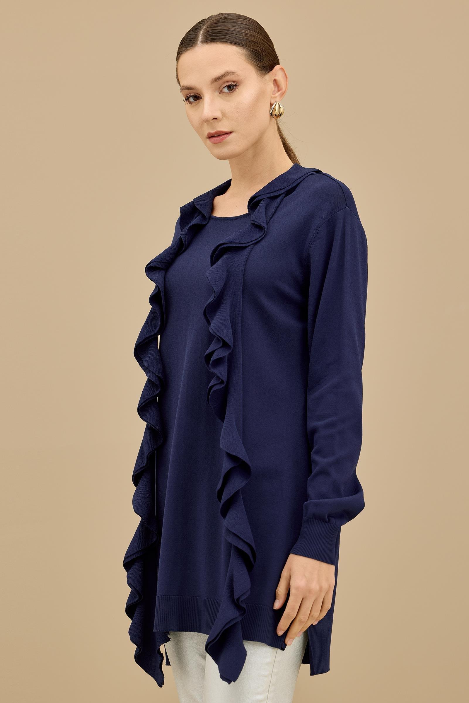 Fular Detaylı Rayon Tunik LACİVERT