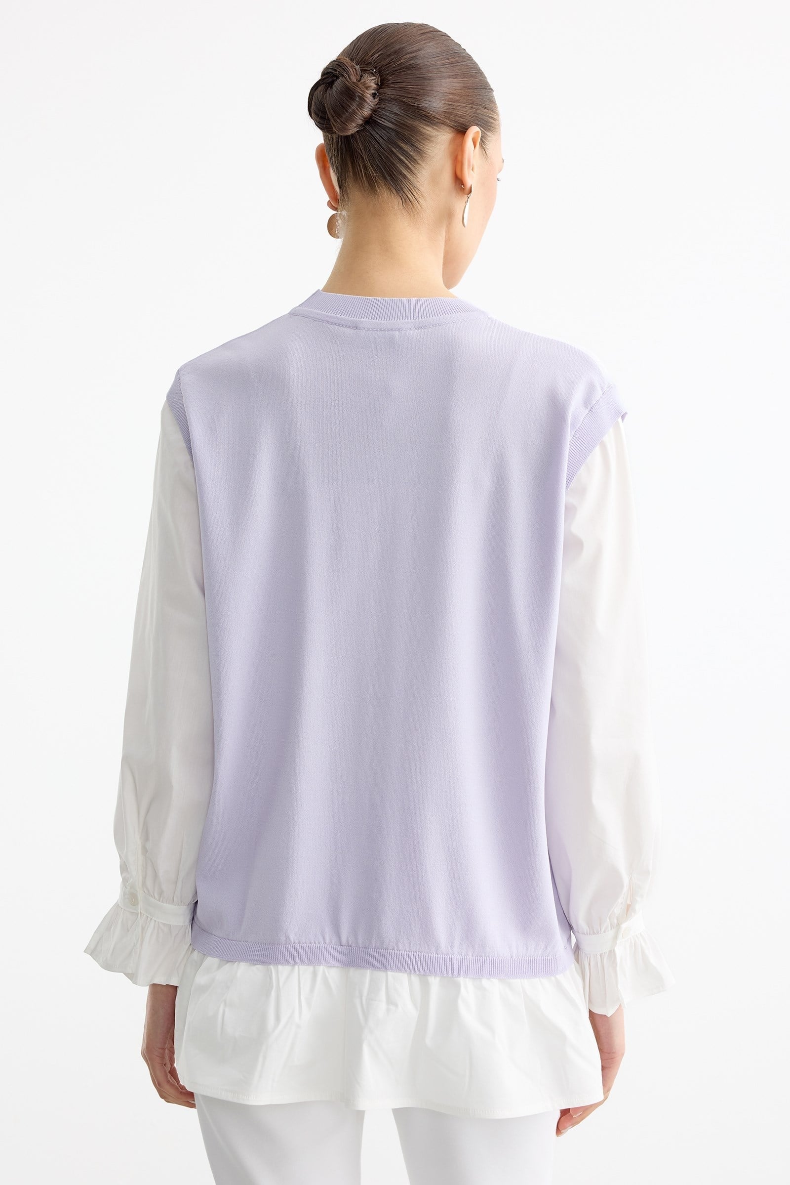 Gömlek Görünümlü Metal Broş Detaylı Rayon Tunik LİLA