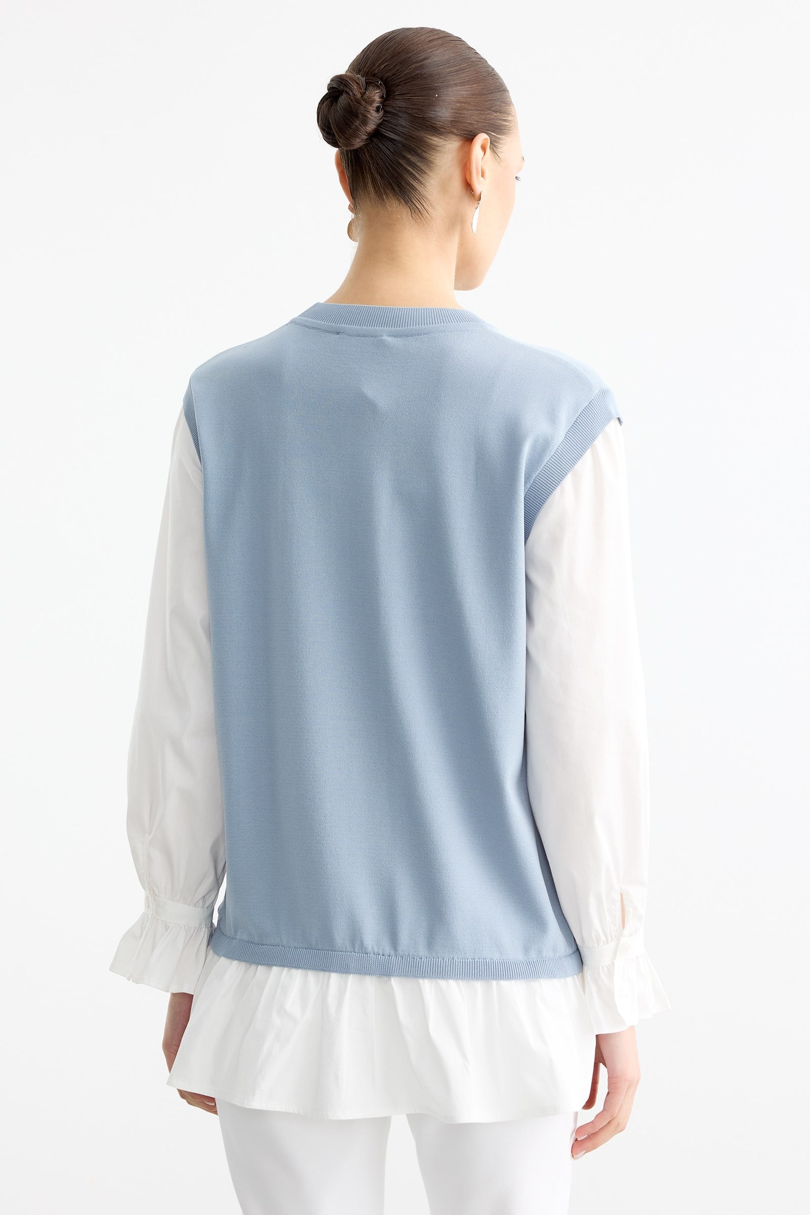 Gömlek Görünümlü Metal Broş Detaylı Rayon Tunik MAVİ