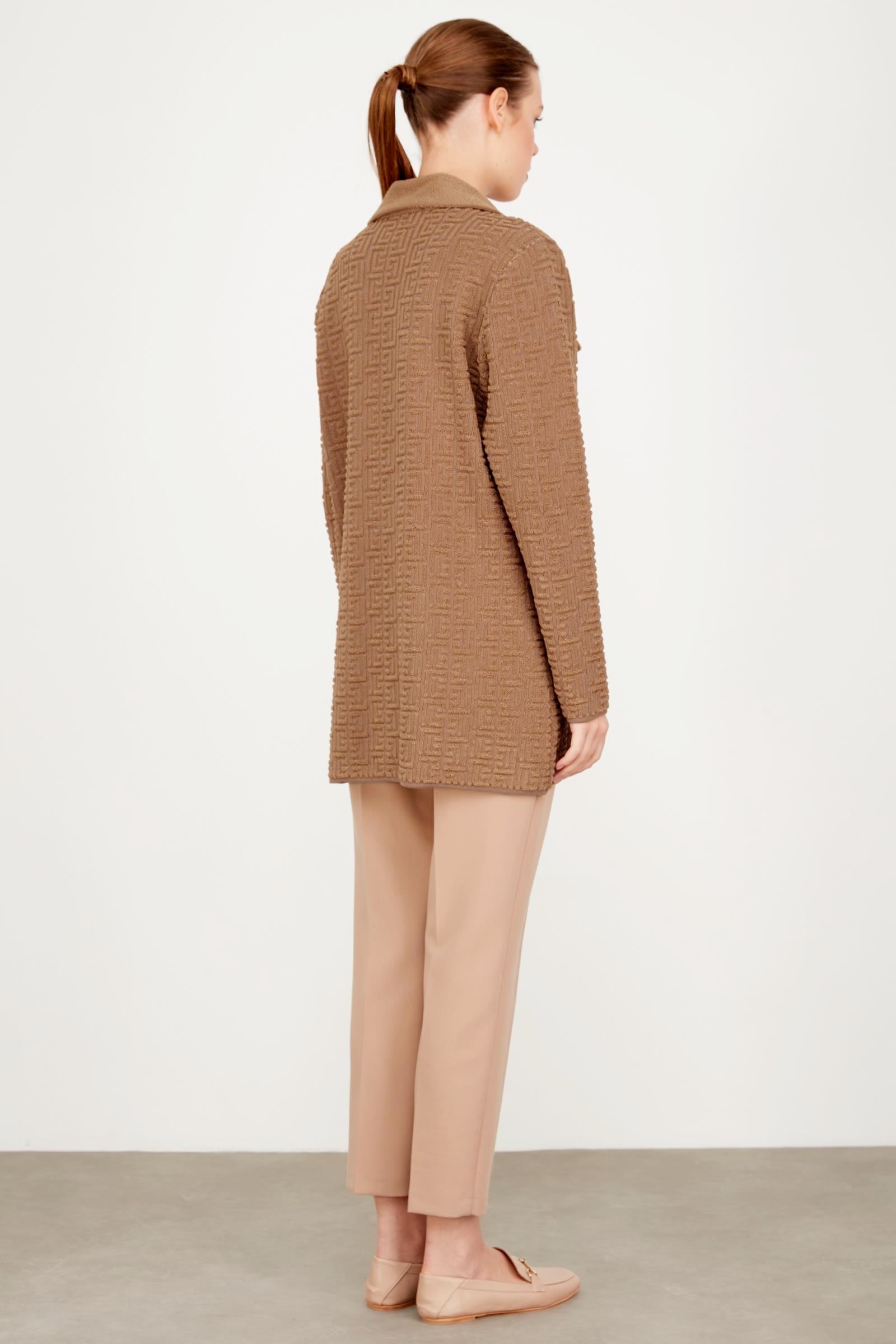 Havlu Örgülü Kruvaze Rayon Triko Hırka CAMEL