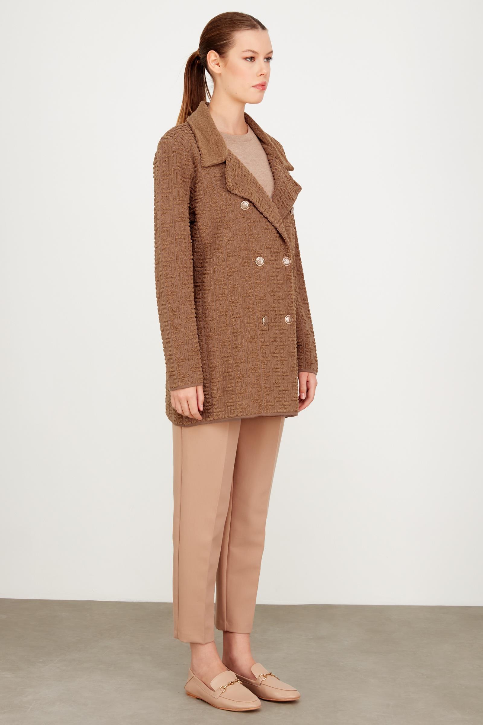 Havlu Örgülü Kruvaze Rayon Triko Hırka CAMEL