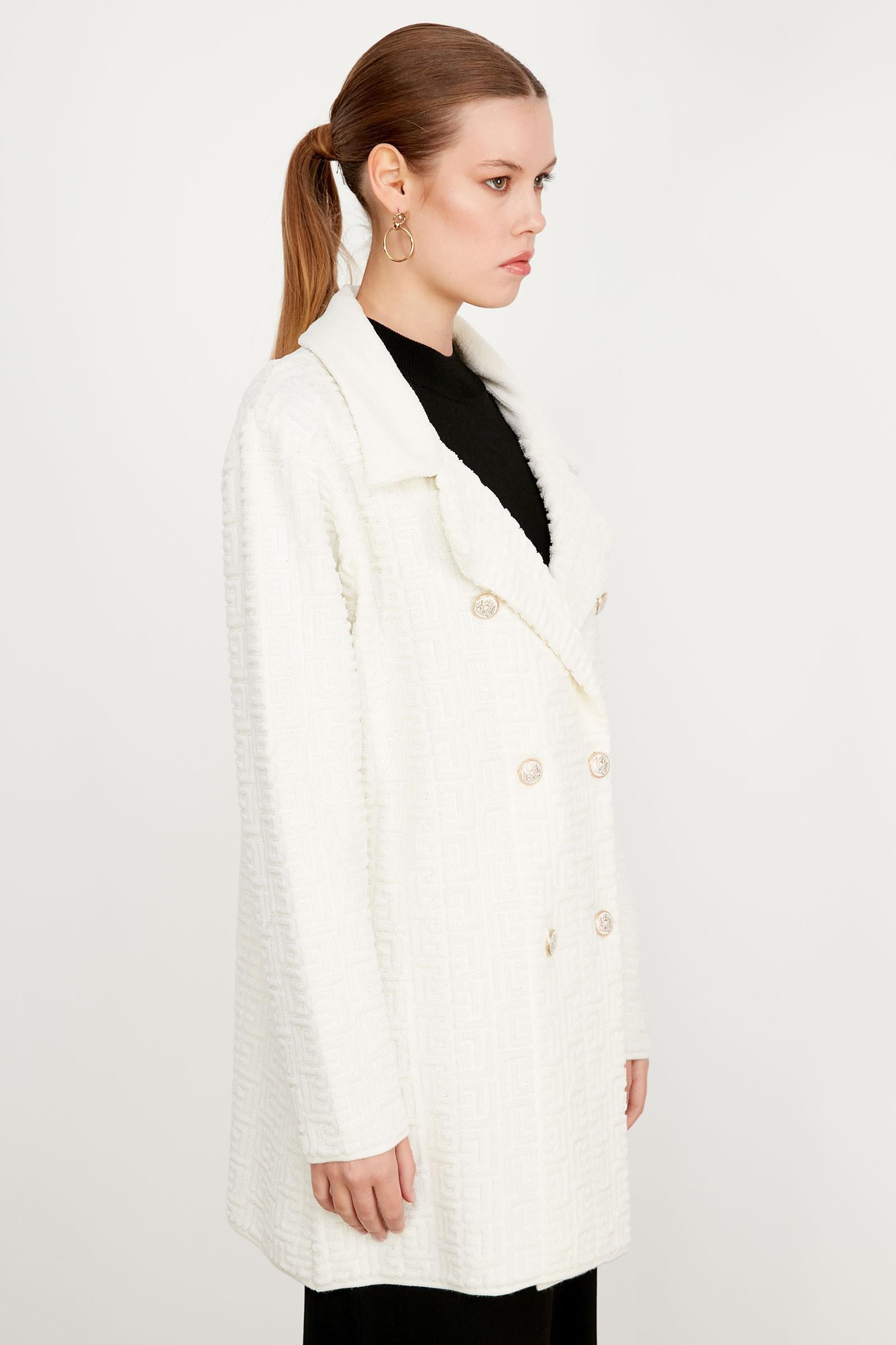 Havlu Örgülü Kruvaze Rayon Triko Hırka EKRU