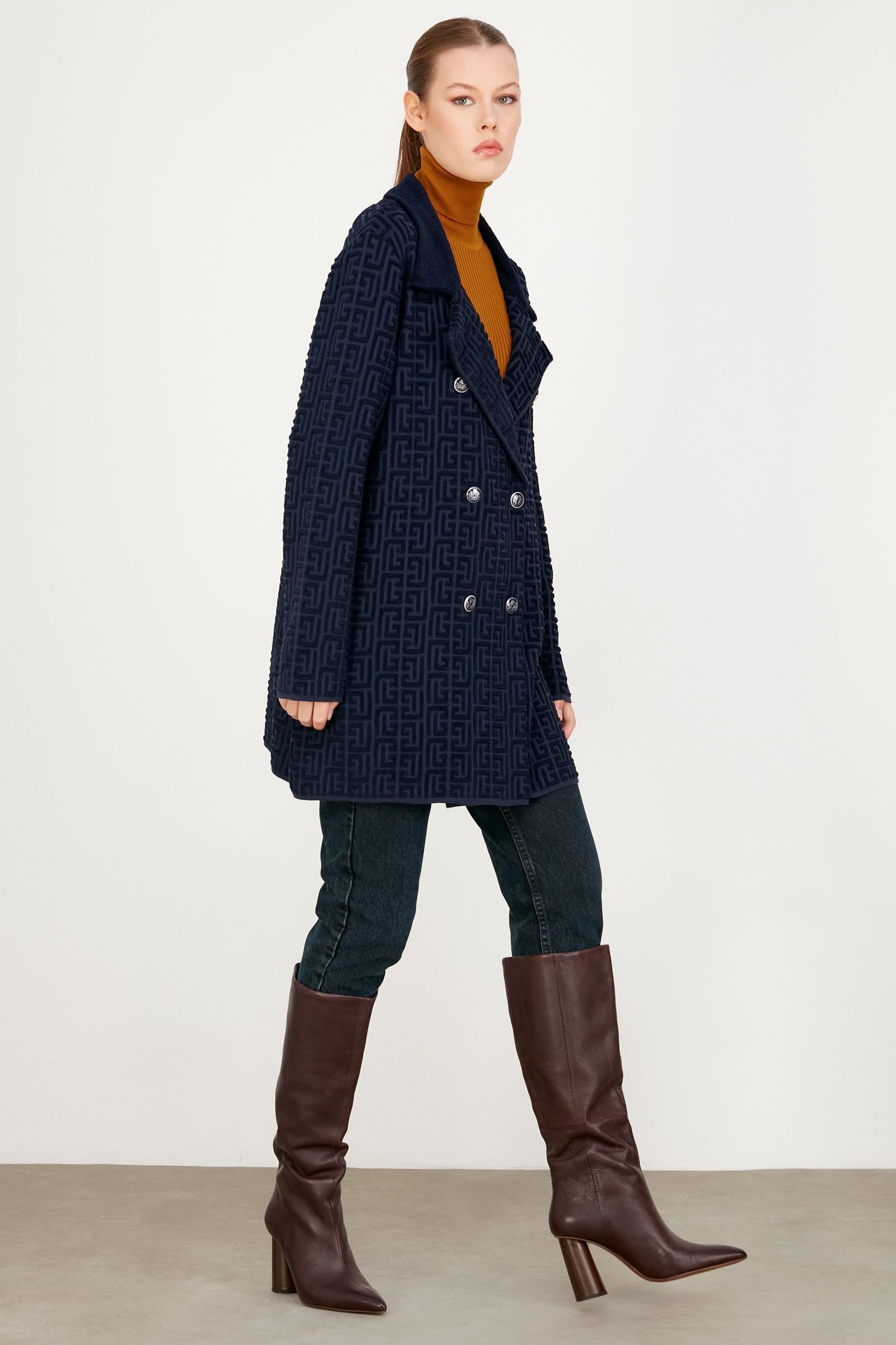 Havlu Örgülü Kruvaze Rayon Triko Hırka LACİVERT