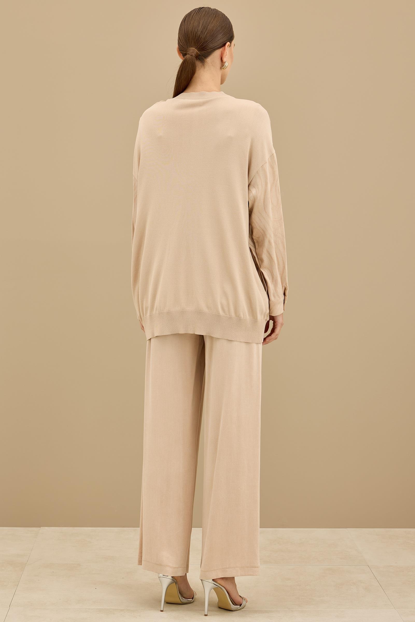 İçi Kolsuz Bluzlu Pantolonlu 3lü Set BEJ