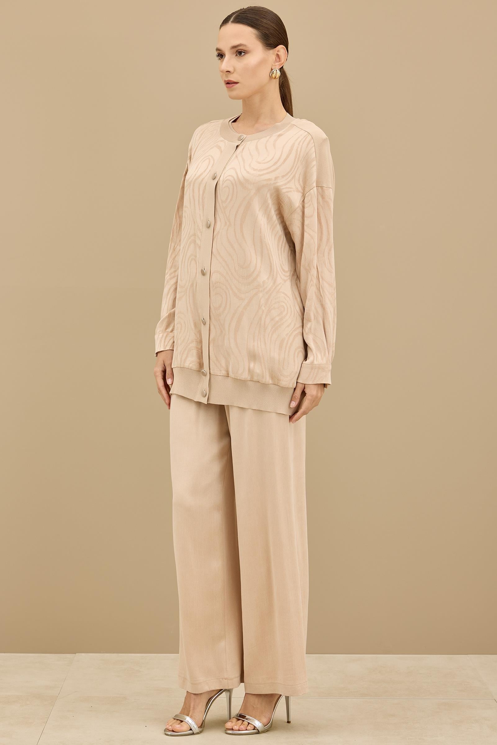 İçi Kolsuz Bluzlu Pantolonlu 3lü Set BEJ