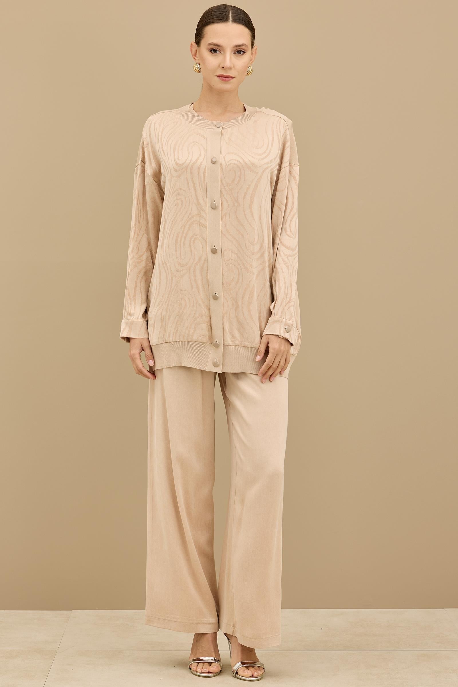 İçi Kolsuz Bluzlu Pantolonlu 3lü Set BEJ