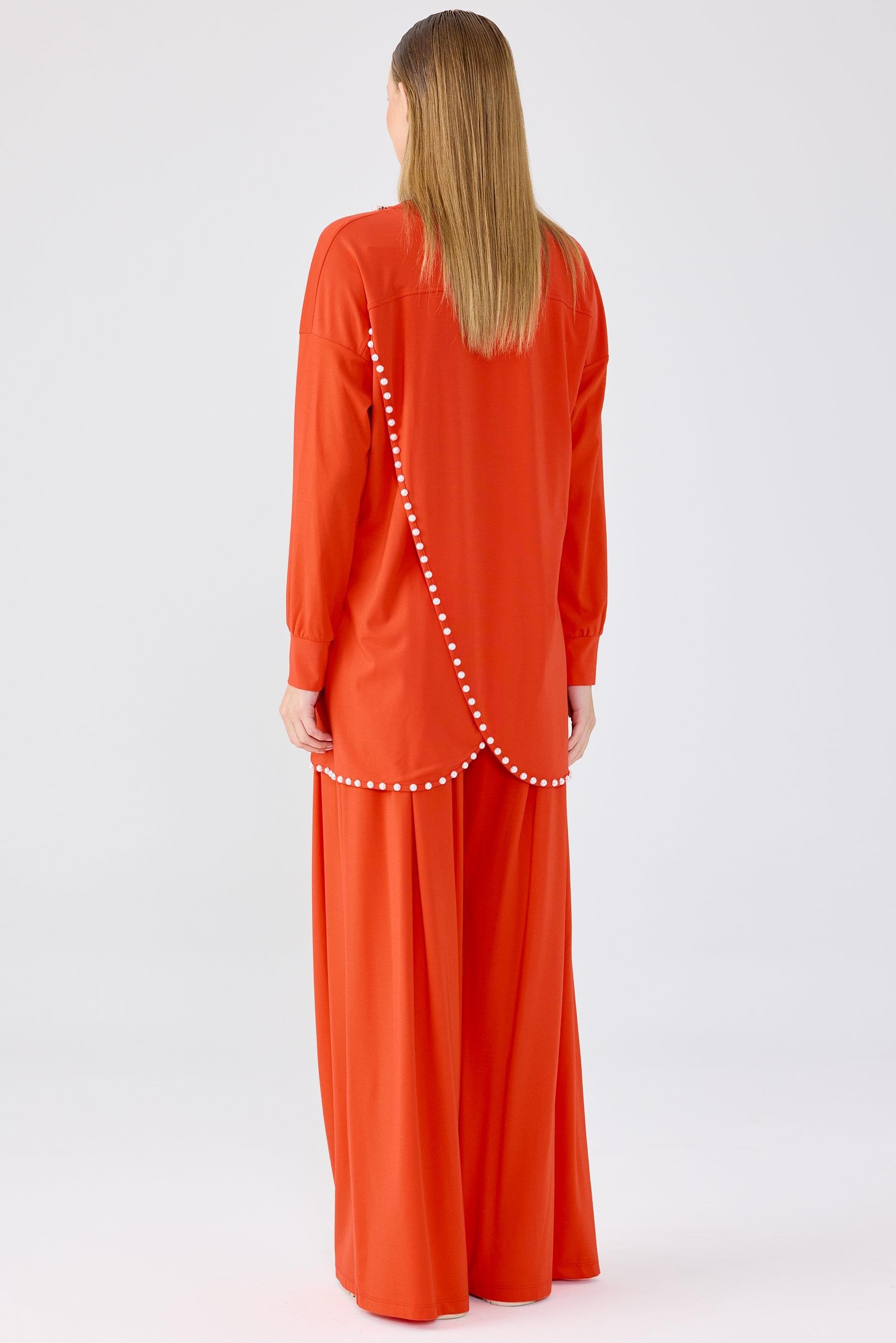 İnci Detaylı Tunik Pantolon Takım KIRMIZI